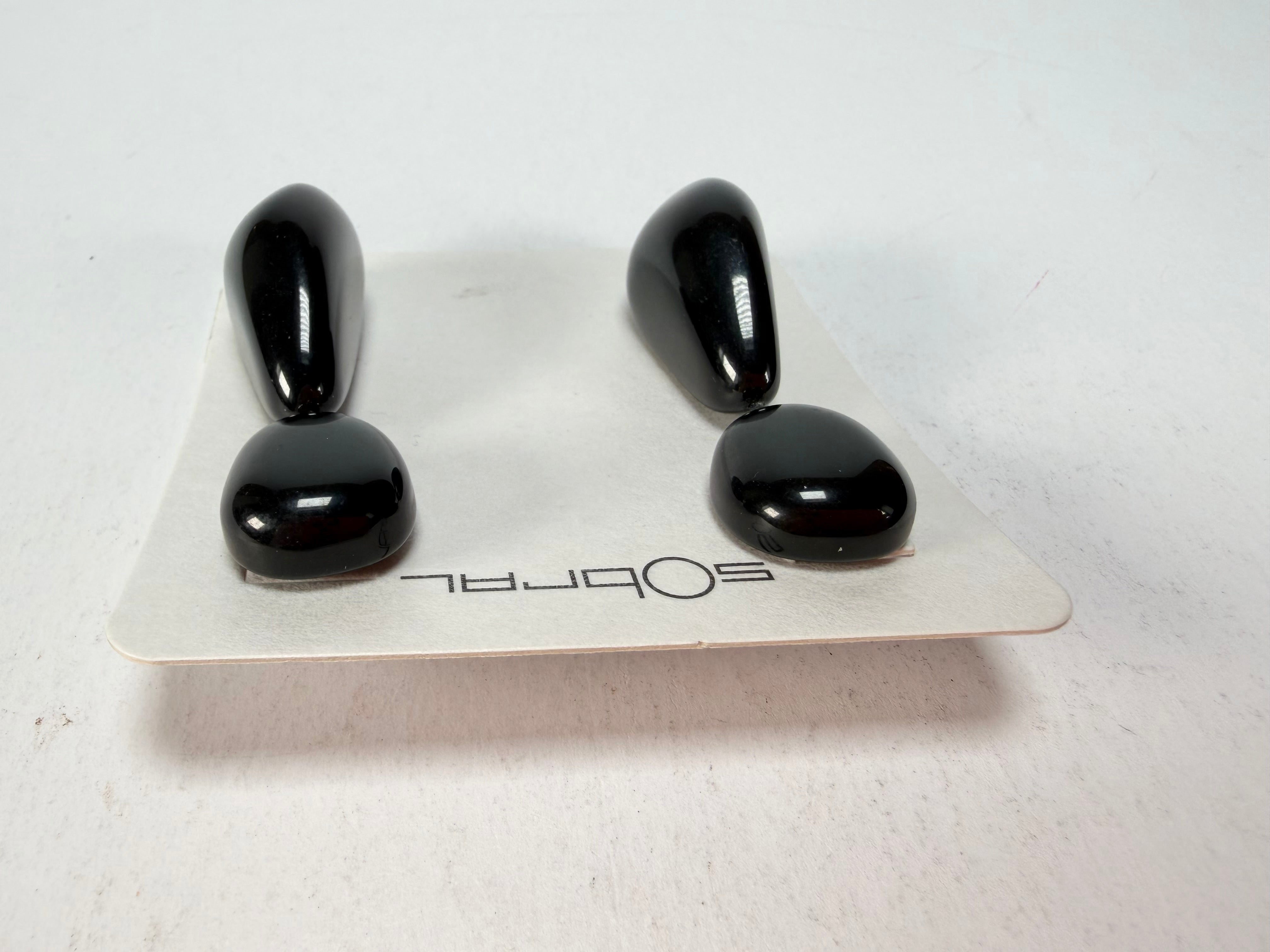 Sobral - Preto "Clave Efeitos" Black Resin Earrings ( 004606 )