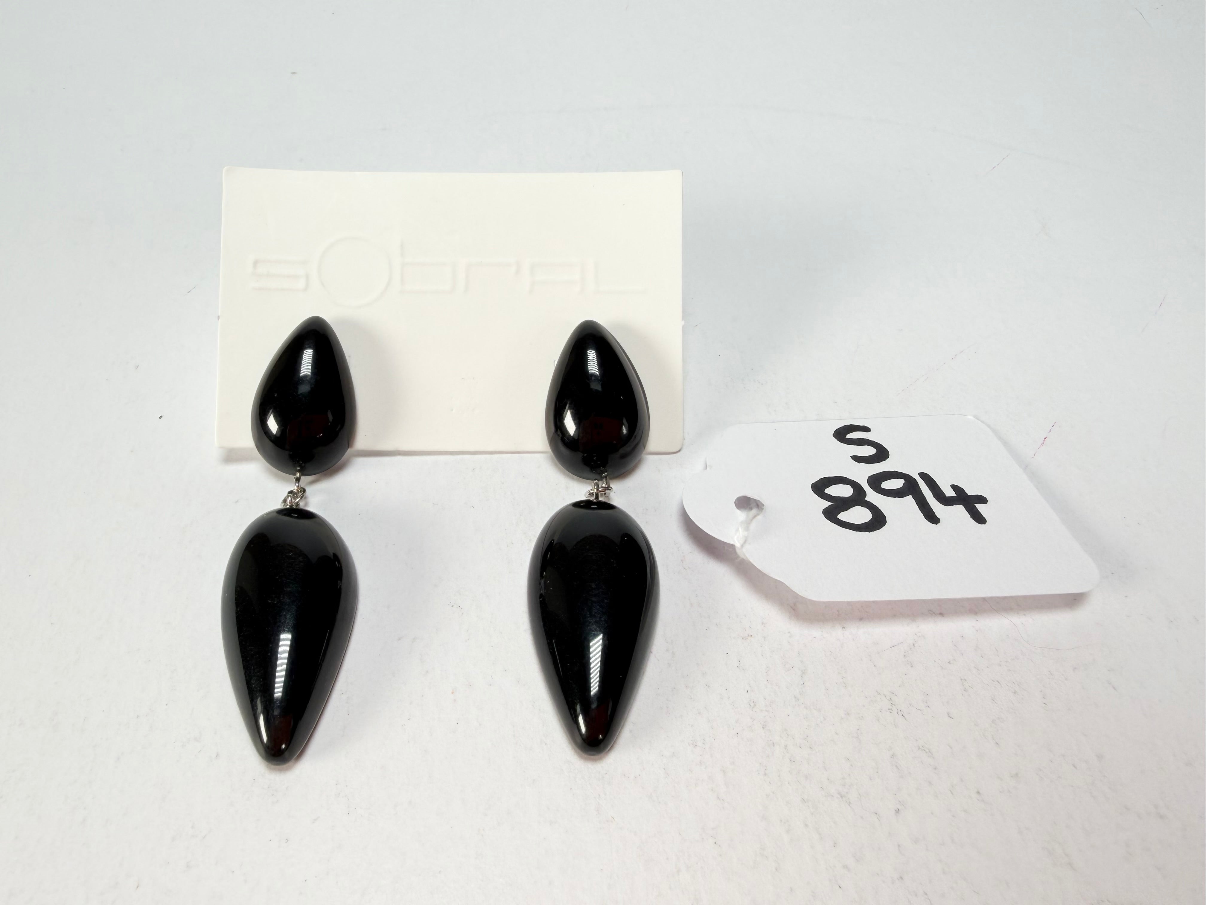 Sobral - Preto "Water" Black Resin Earrings ( 004158 )