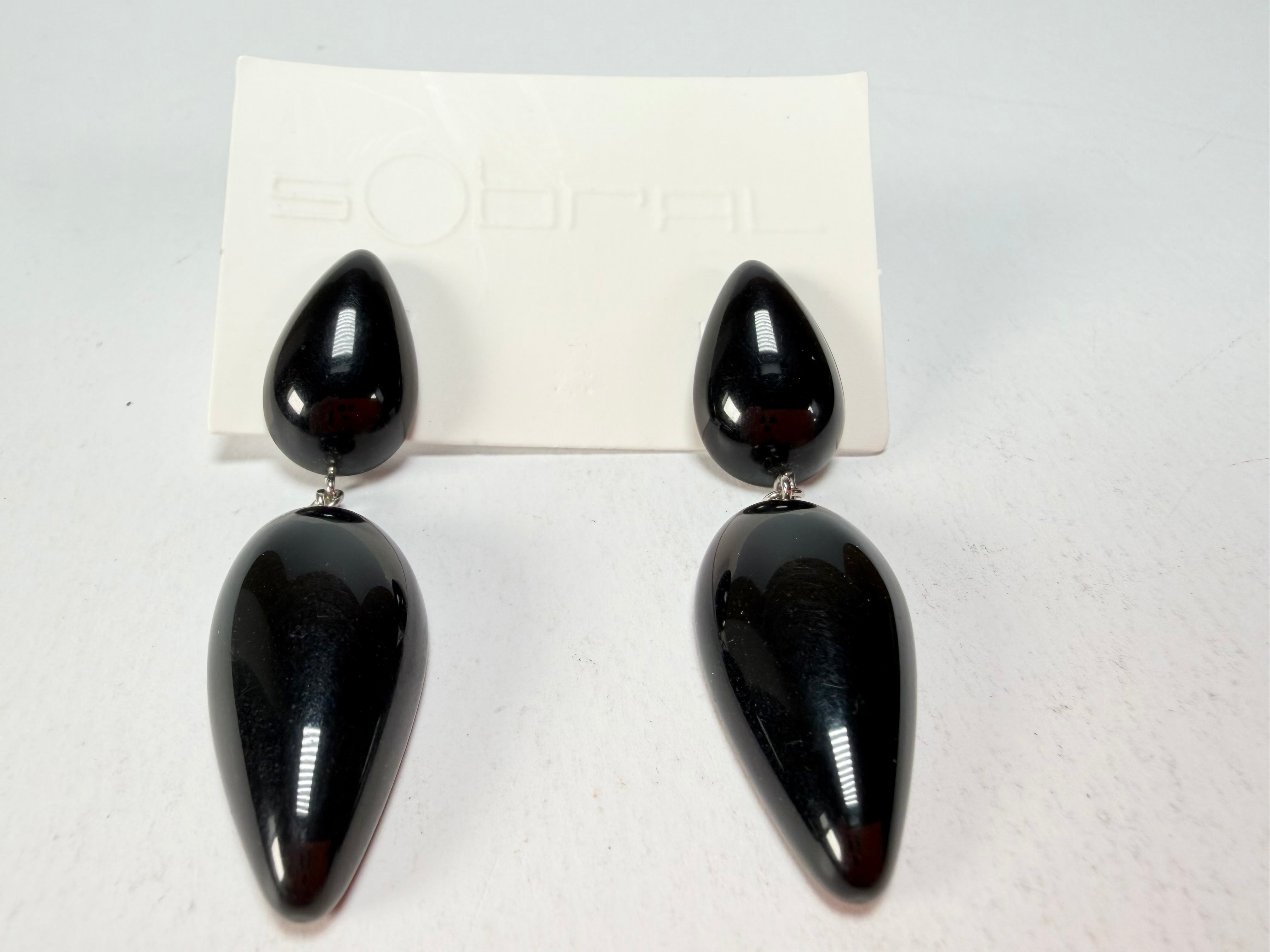 Sobral - Preto "Water" Black Resin Earrings ( 004158 )