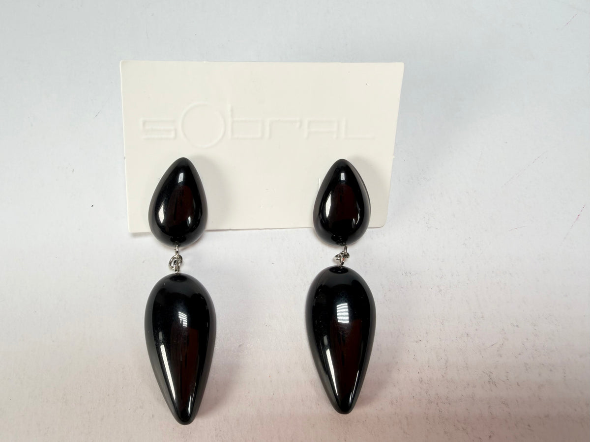 Sobral - Preto "Water" Black Resin Earrings ( 004158 )