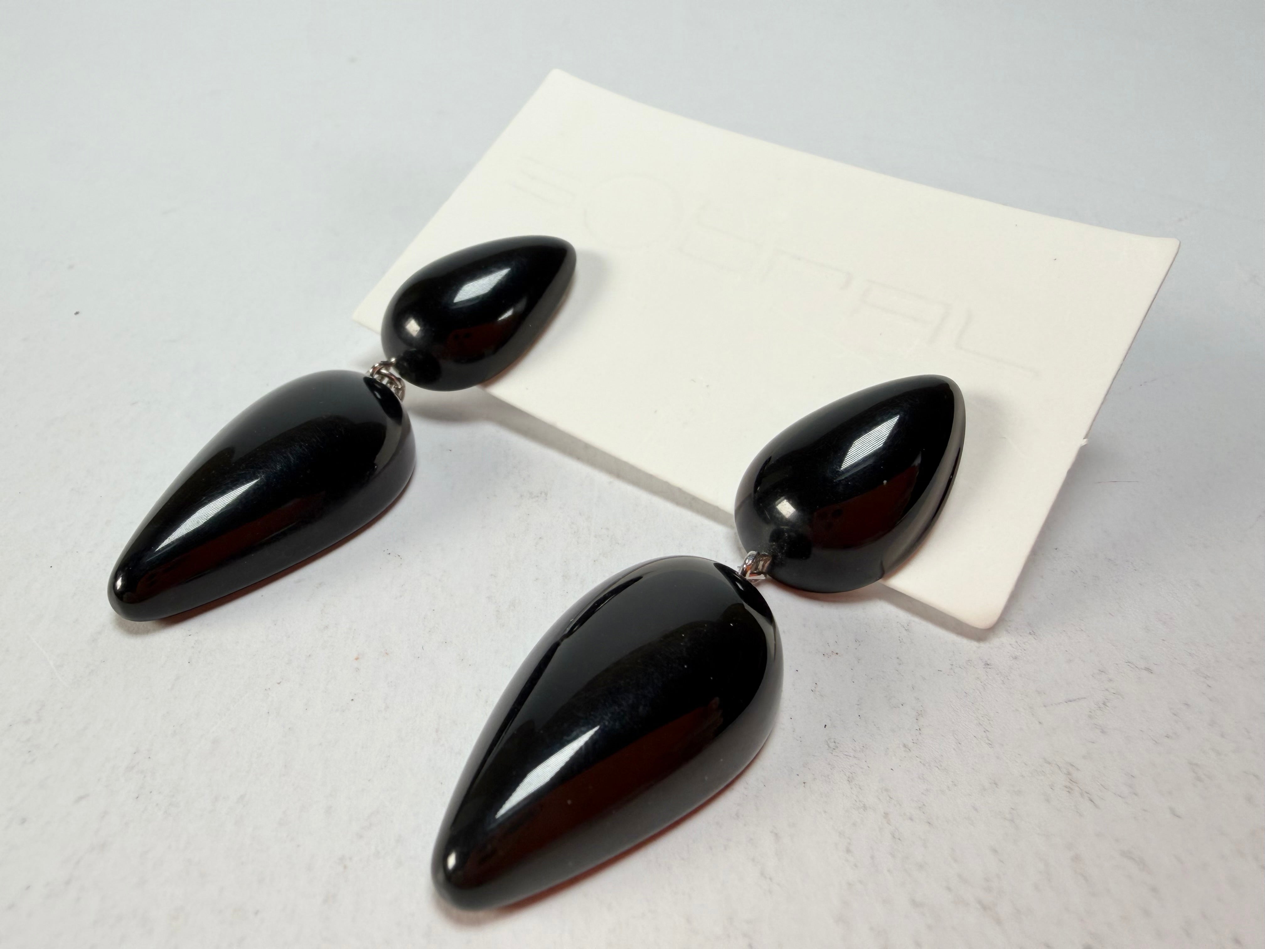 Sobral - Preto "Water" Black Resin Earrings ( 004158 )