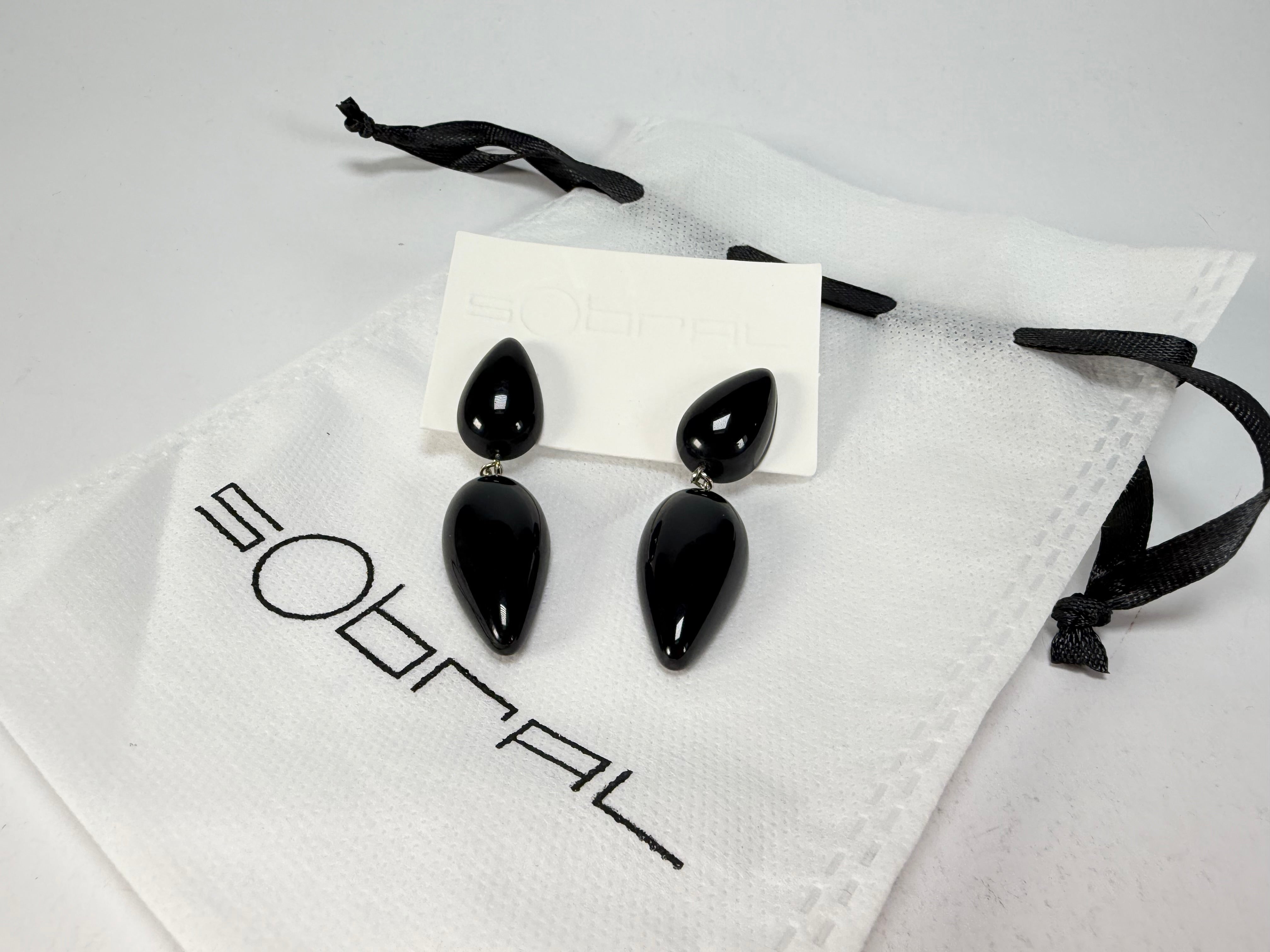 Sobral - Preto "Water" Black Resin Earrings ( 004158 )