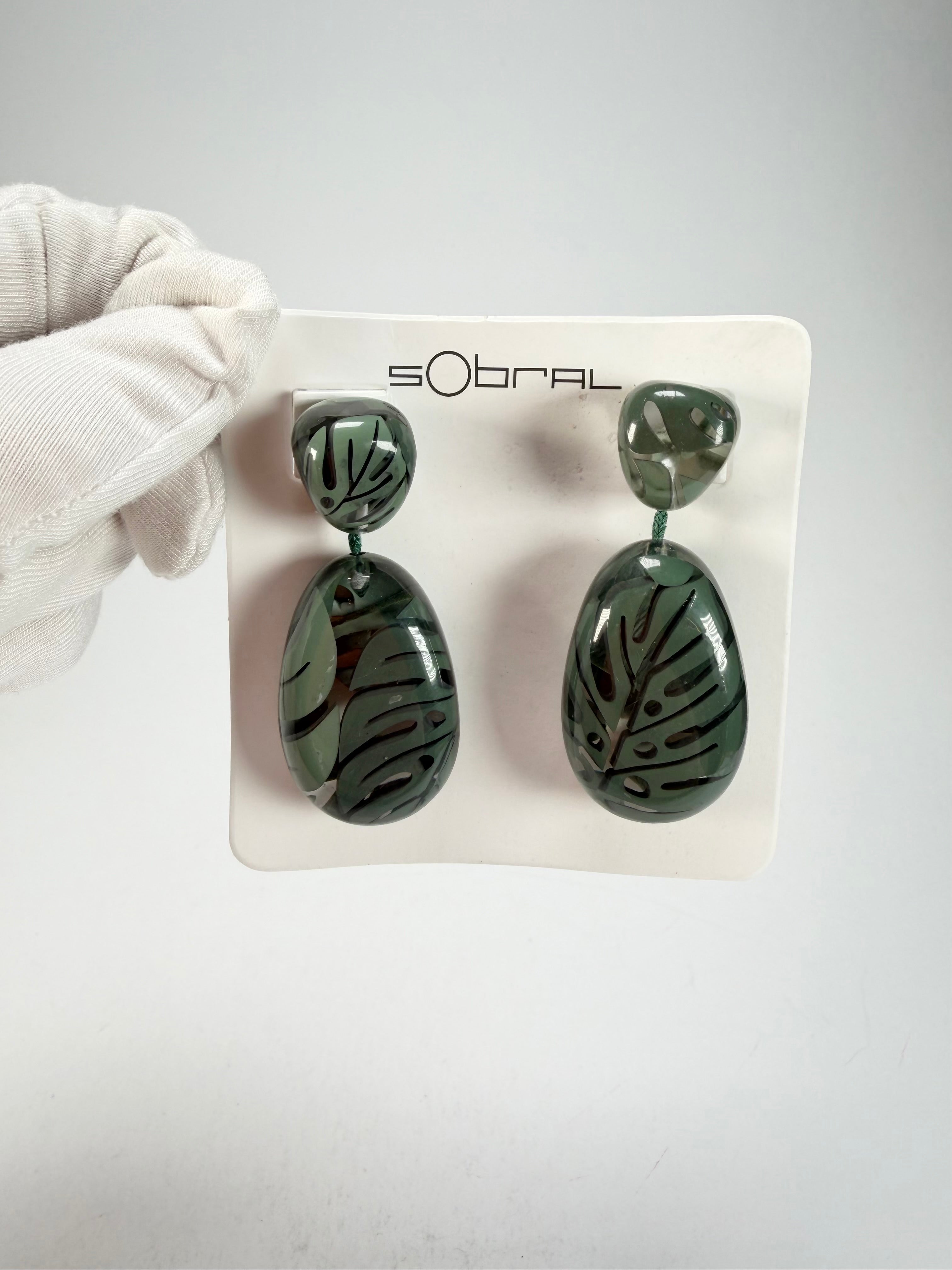 Sobral - Costela de Adão "Petrolina" Resin Earrings ( 005498 )