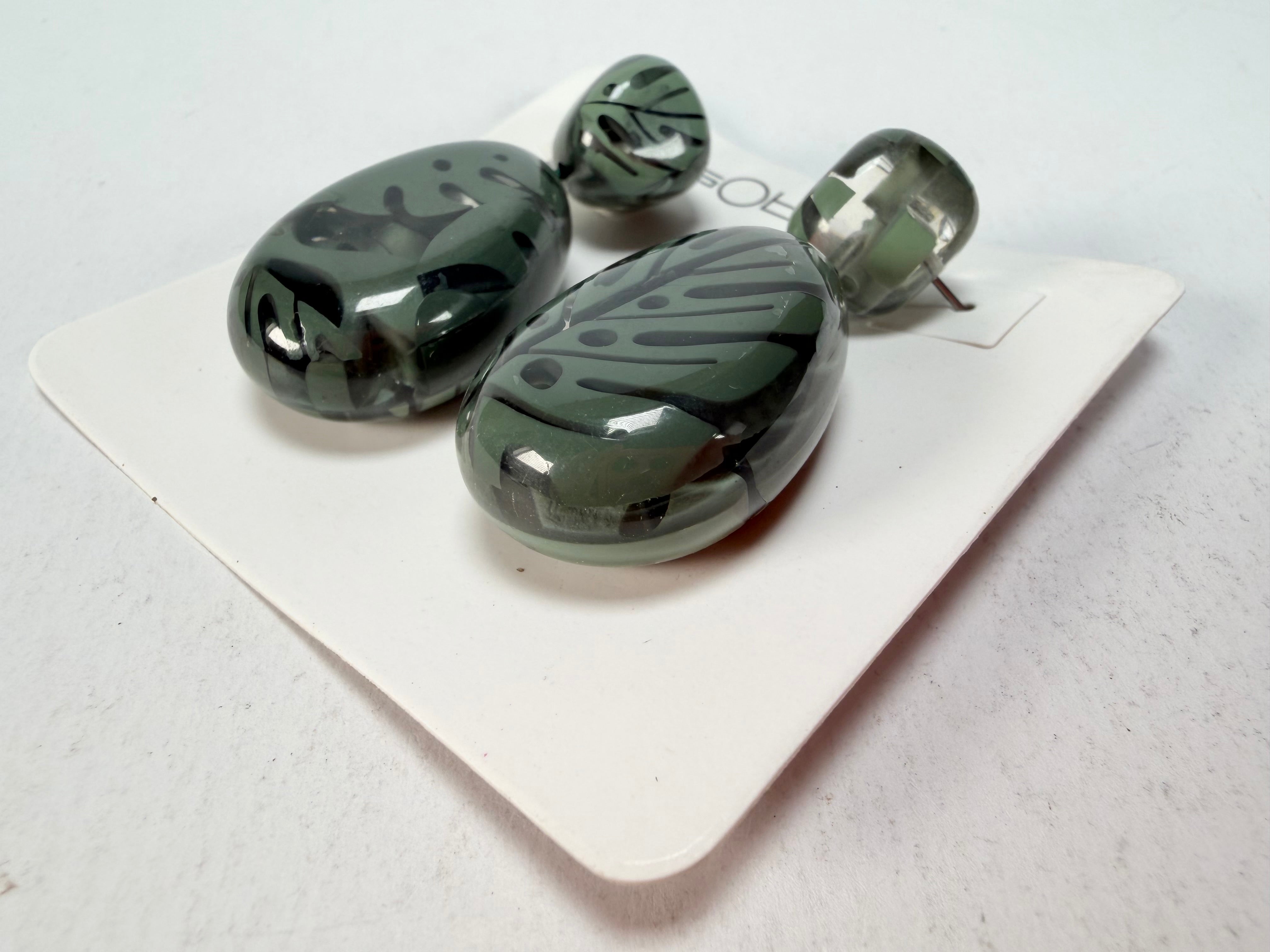 Sobral - Costela de Adão "Petrolina" Resin Earrings ( 005498 )