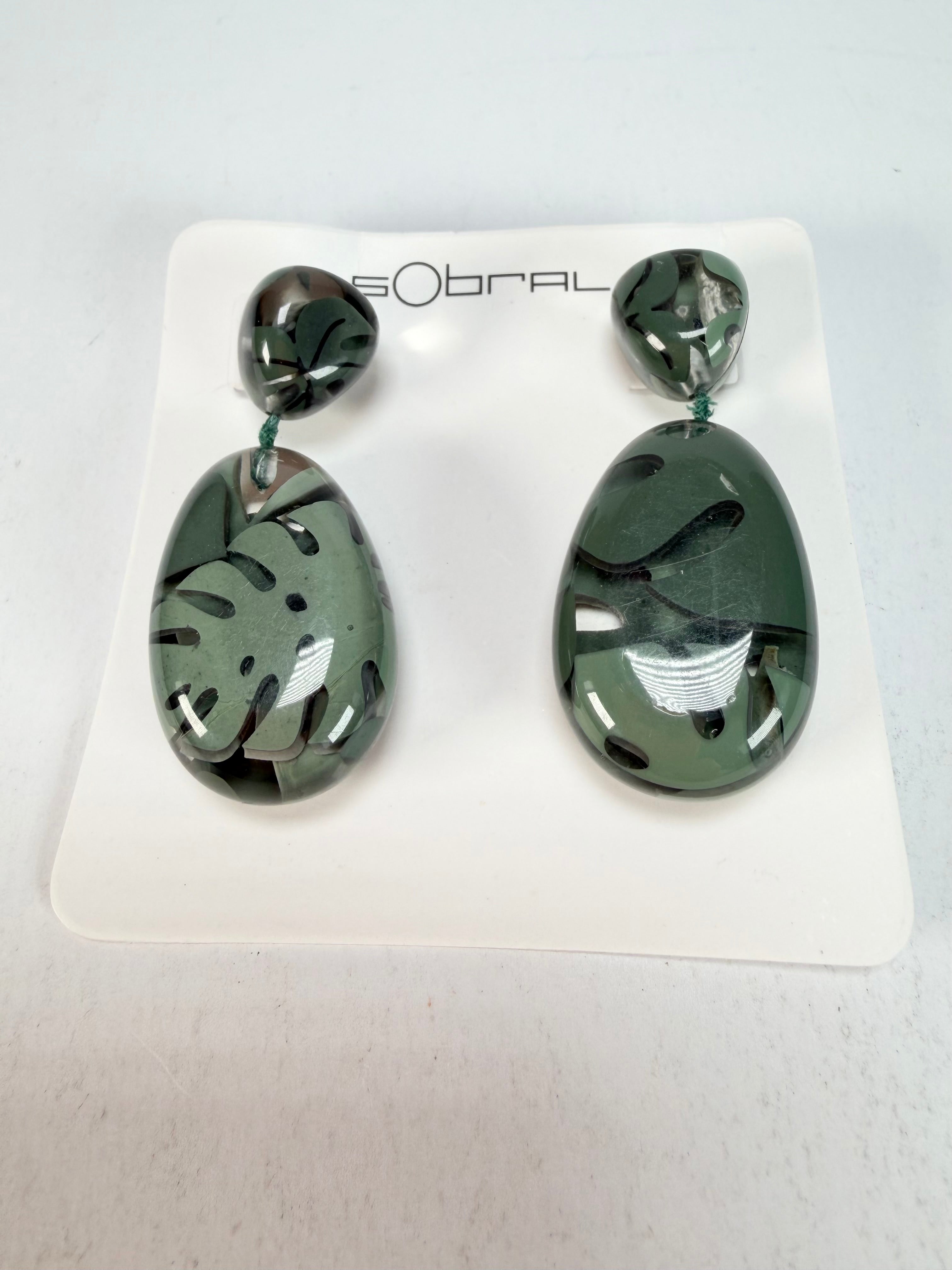 Sobral - Costela de Adão "Petrolina" Resin Earrings ( 005498 )