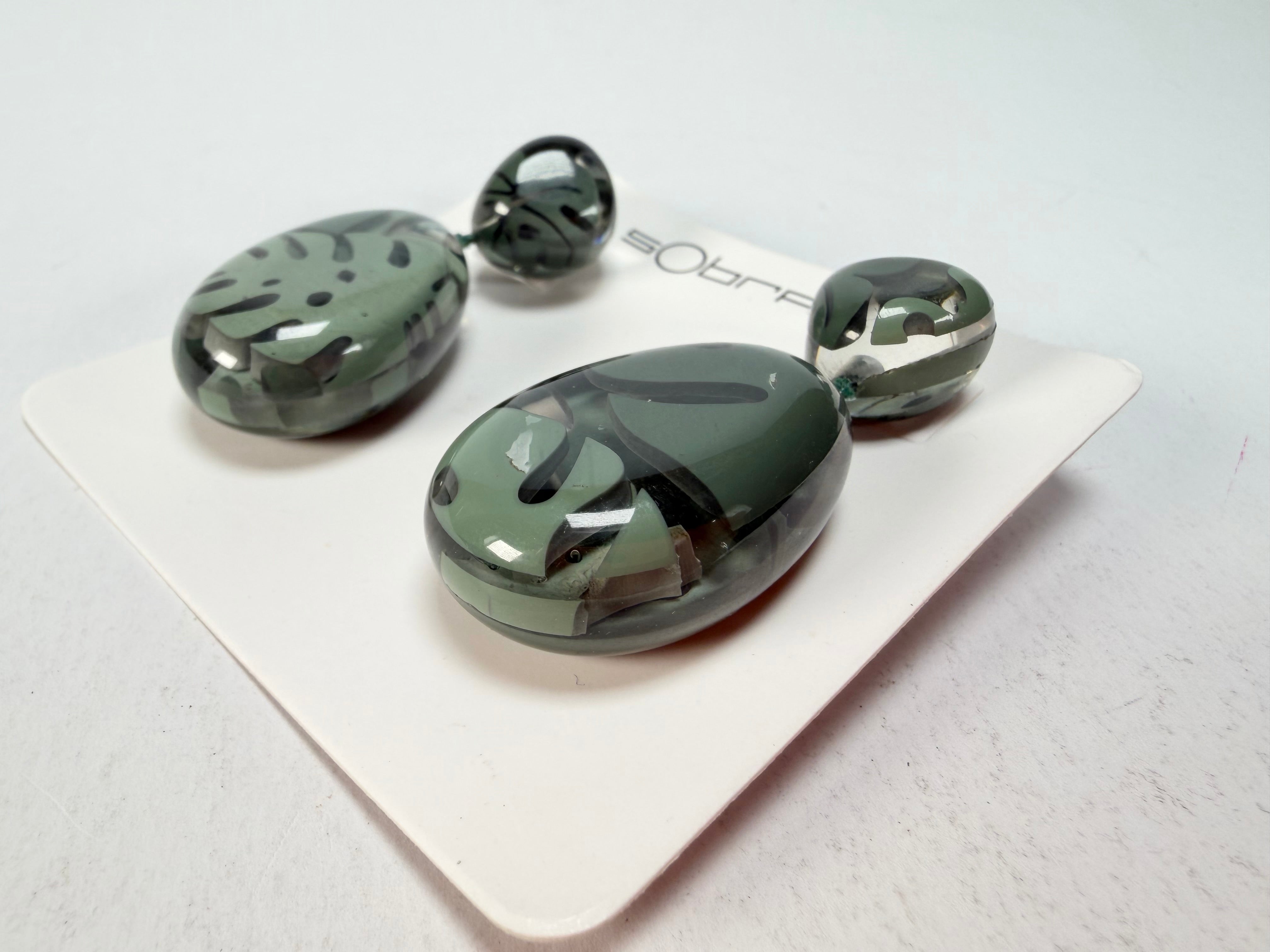 Sobral - Costela de Adão "Petrolina" Resin Earrings ( 005498 )