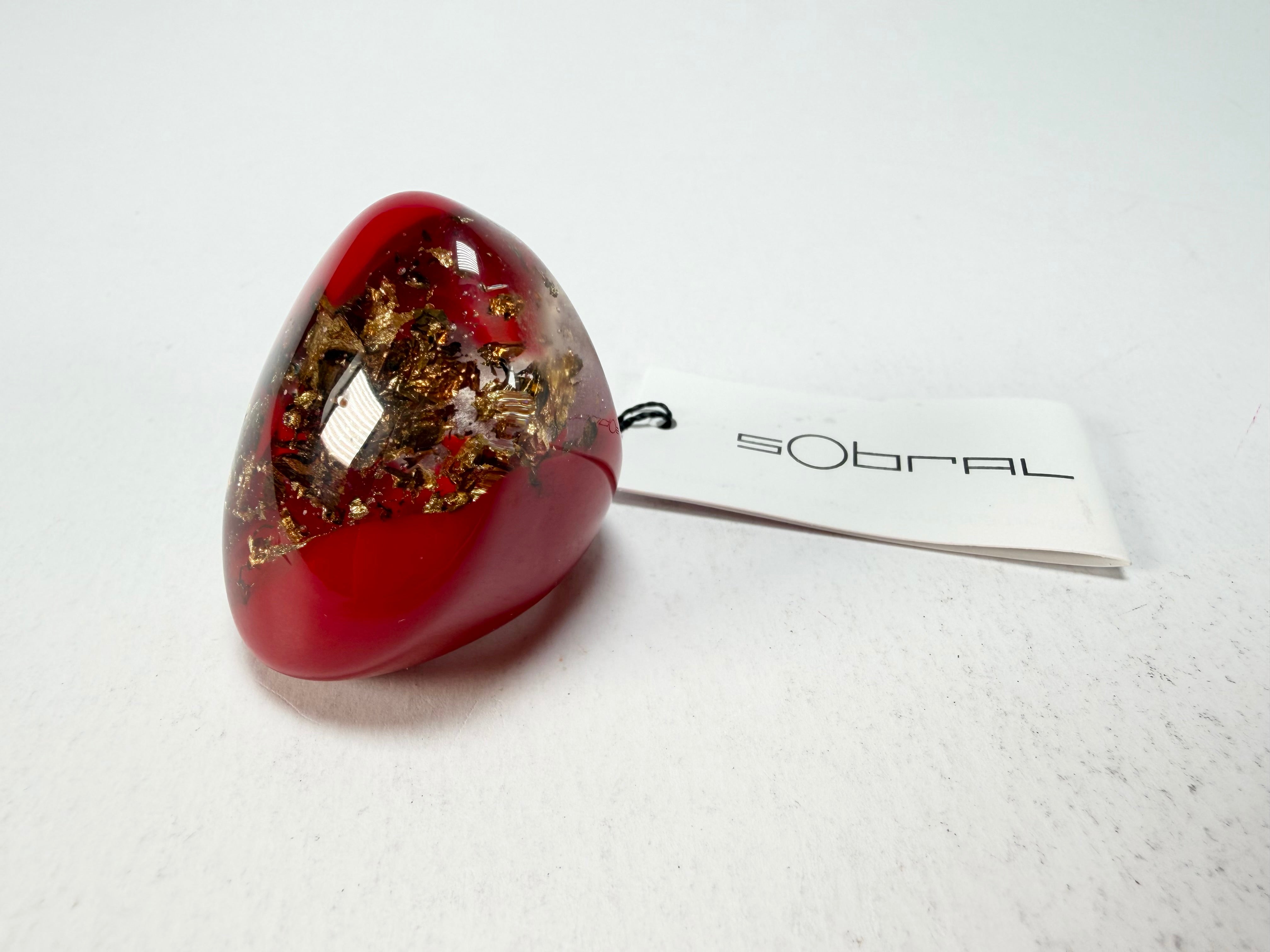 Sobral - Metalique Orlando "Super" Red Resin Ring ( 004337 ) - Size UK O / US 7