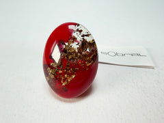 Sobral - Metalique Orlando "Super" Red Resin Ring ( 004337 ) - Size UK O / US 7
