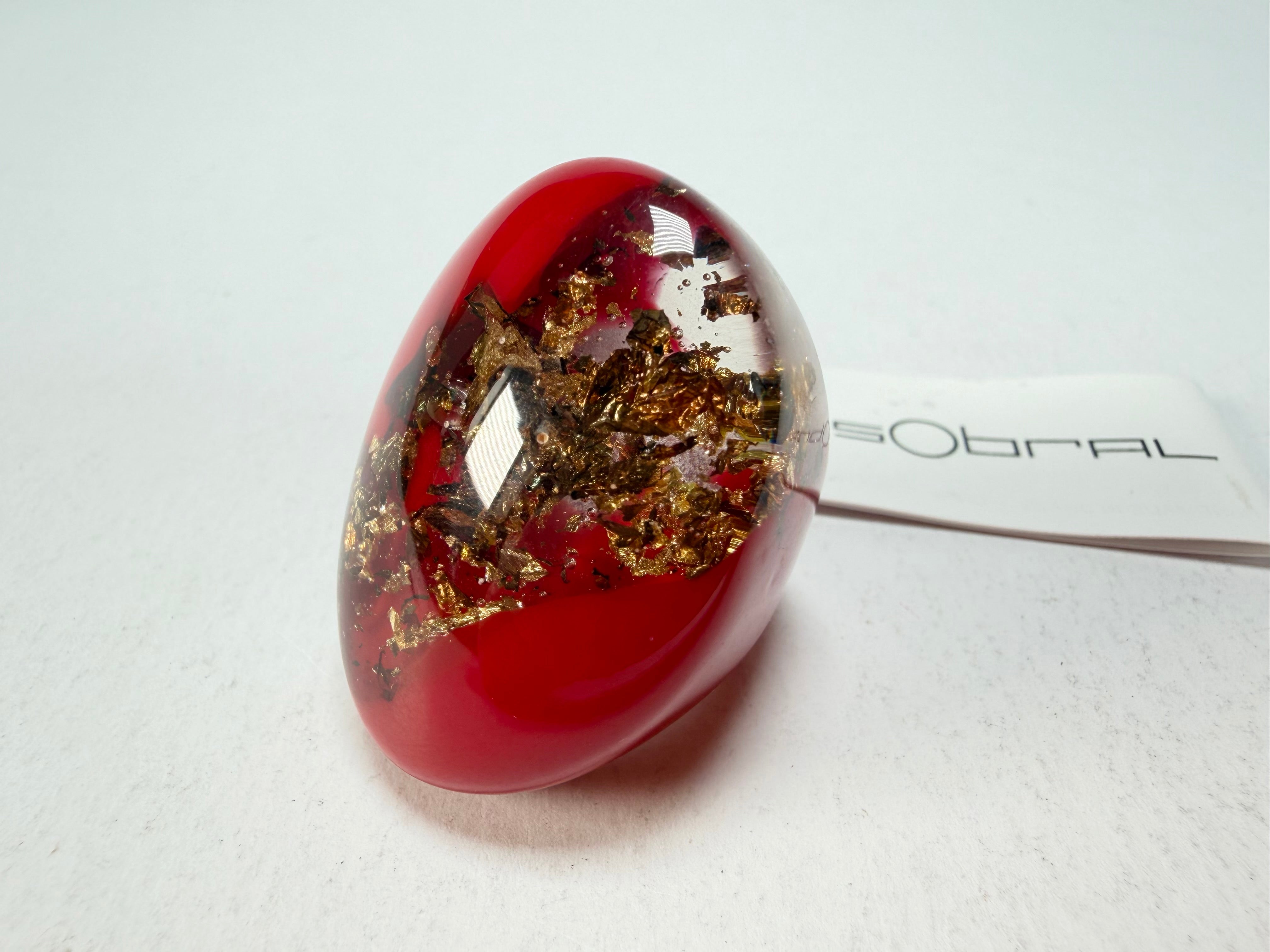 Sobral - Metalique Orlando "Super" Red Resin Ring ( 004337 ) - Size UK O / US 7