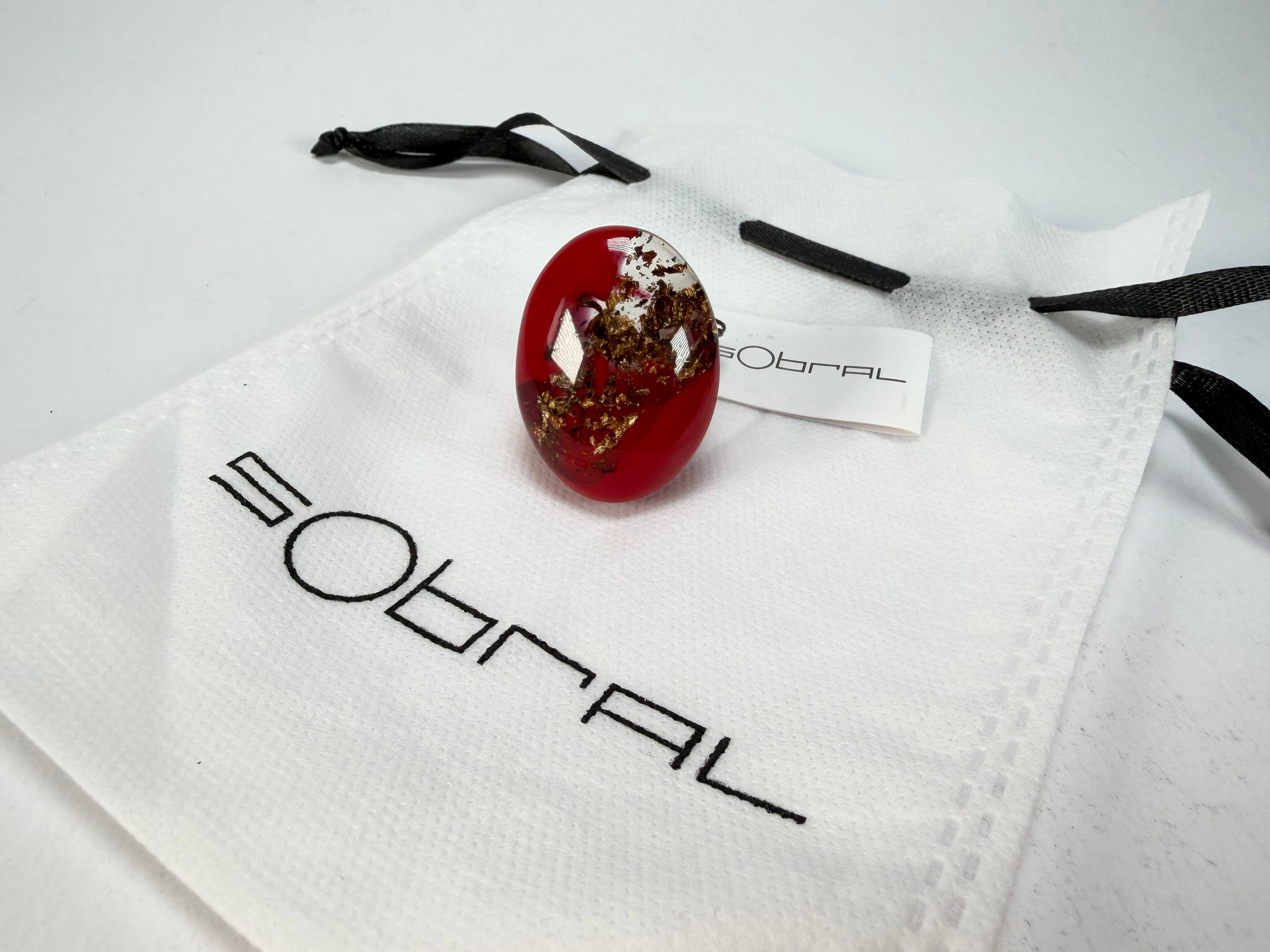 Sobral - Metalique Orlando "Super" Red Resin Ring ( 004337 ) - Size UK O / US 7