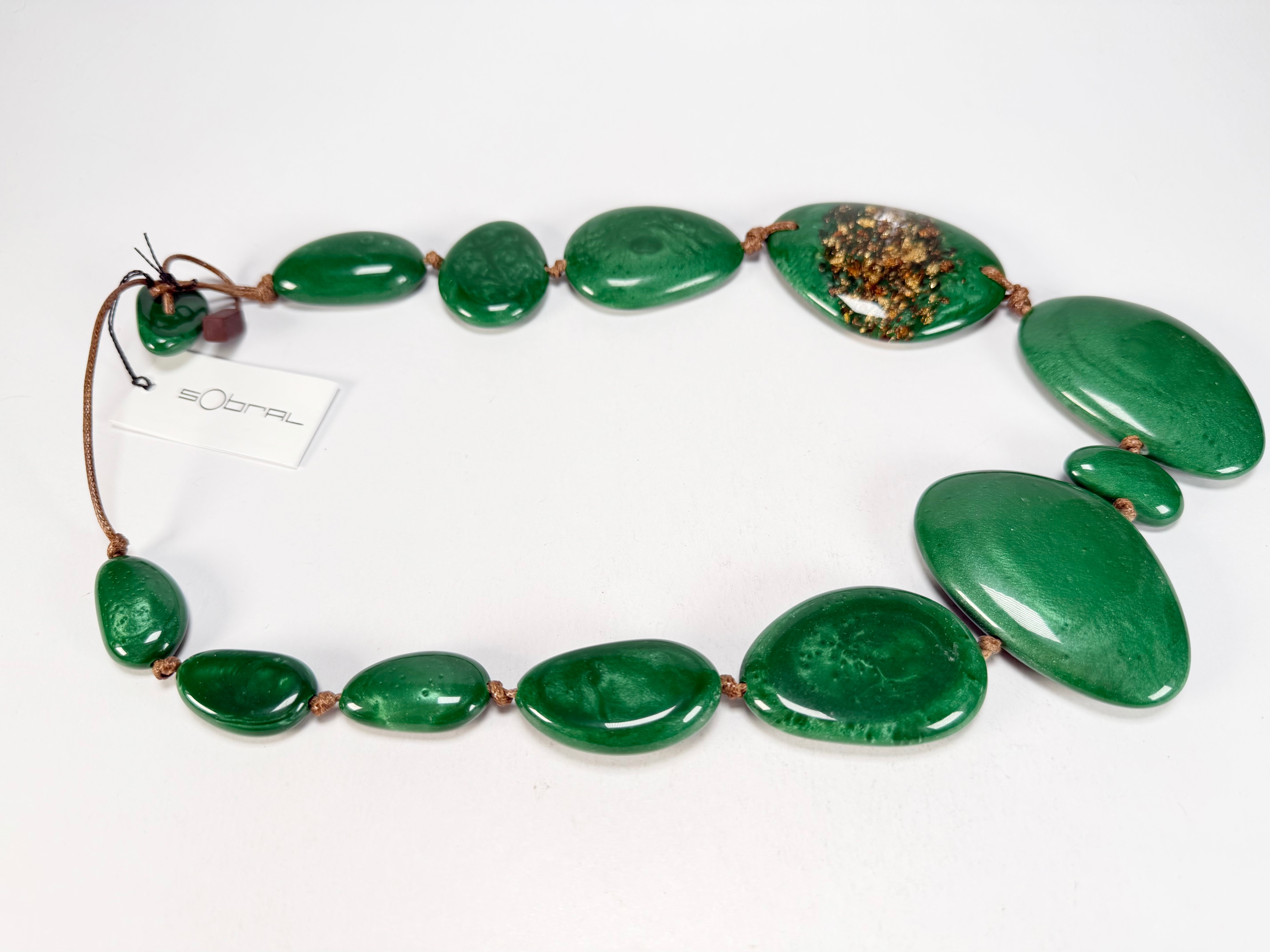 Sobral - Metalique Orlando "Carcassonne" Green Resin Necklace ( 004241 )