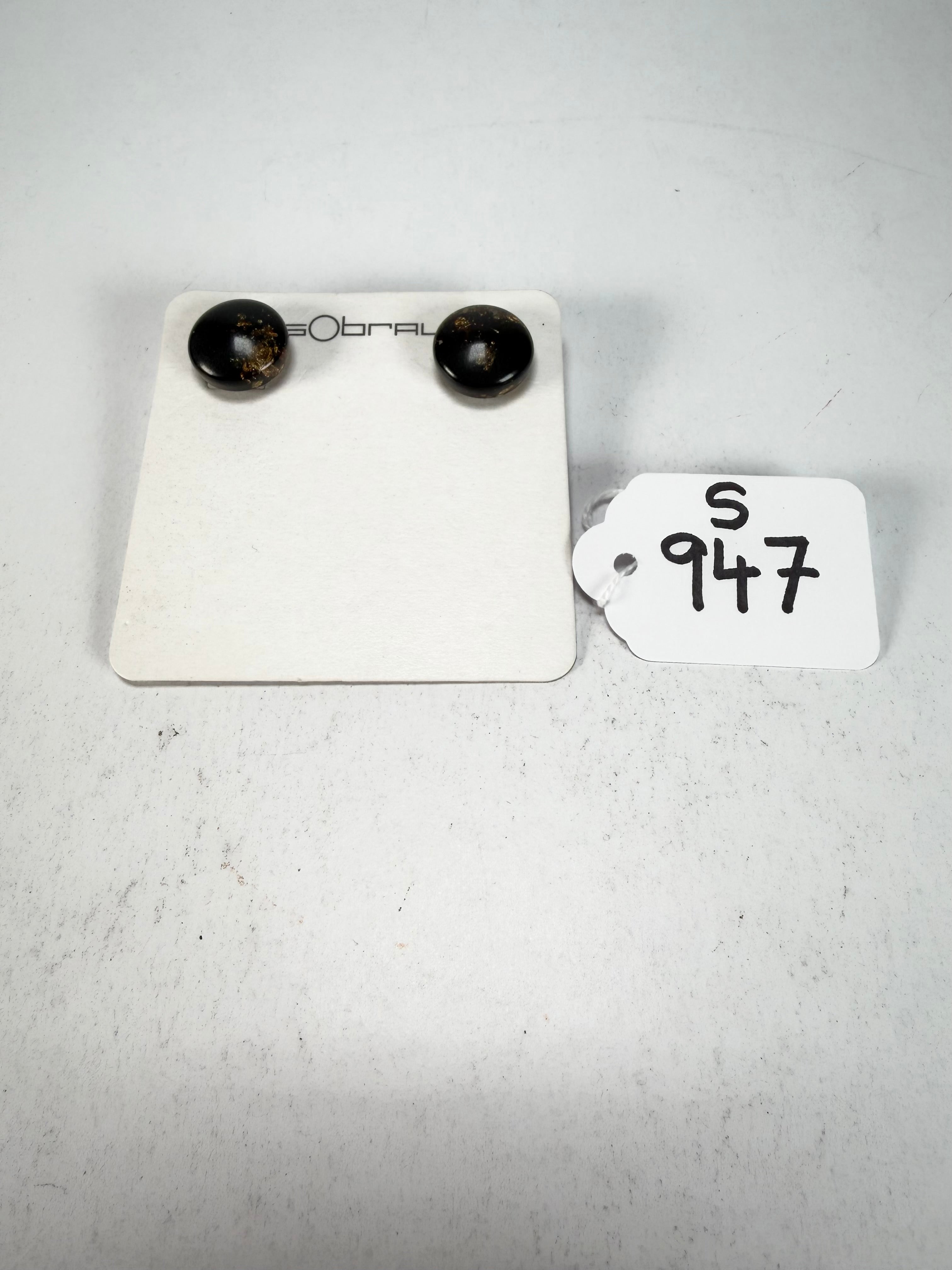 Sobral - Orlando Metalique "Bia" Black & Gold Resin Earrings ( 004186 )