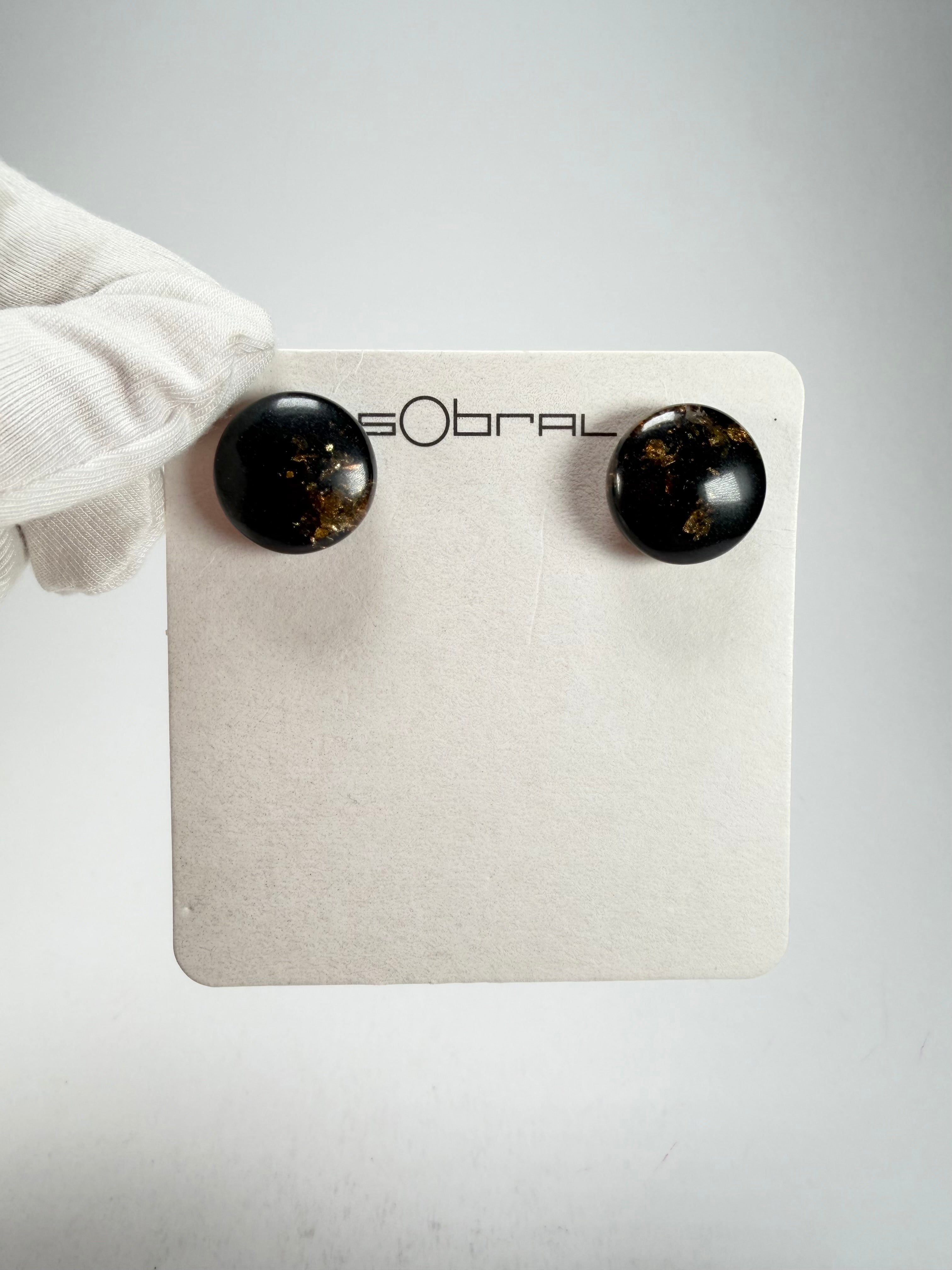 Sobral - Orlando Metalique "Bia" Black & Gold Resin Earrings ( 004186 )