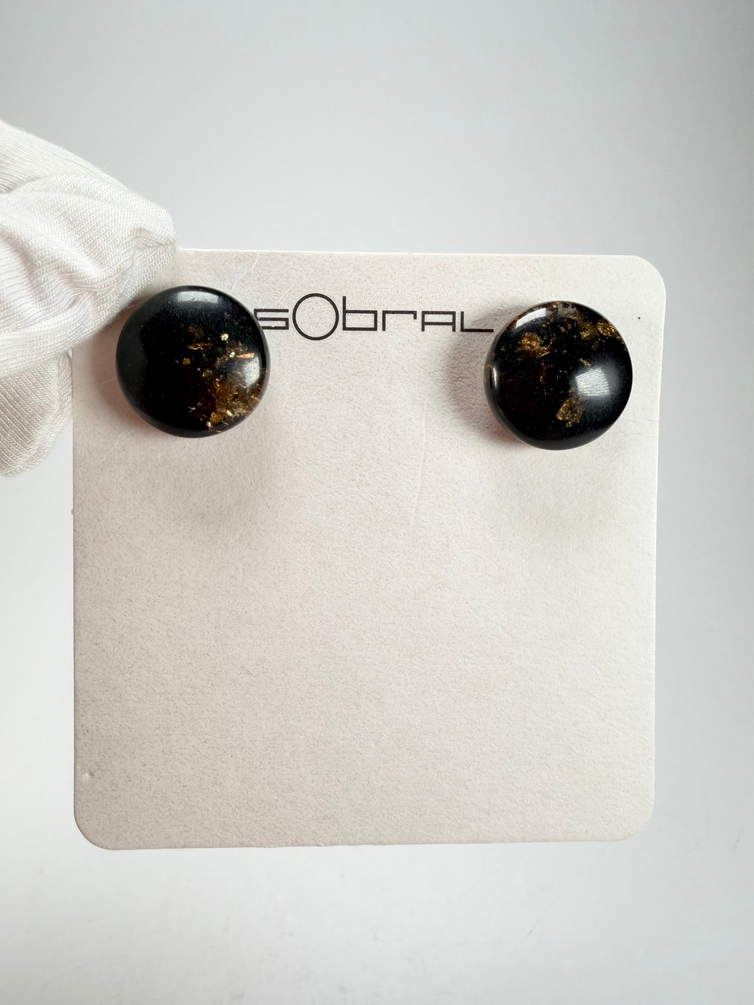 Sobral - Orlando Metalique "Bia" Black & Gold Resin Earrings ( 004186 )