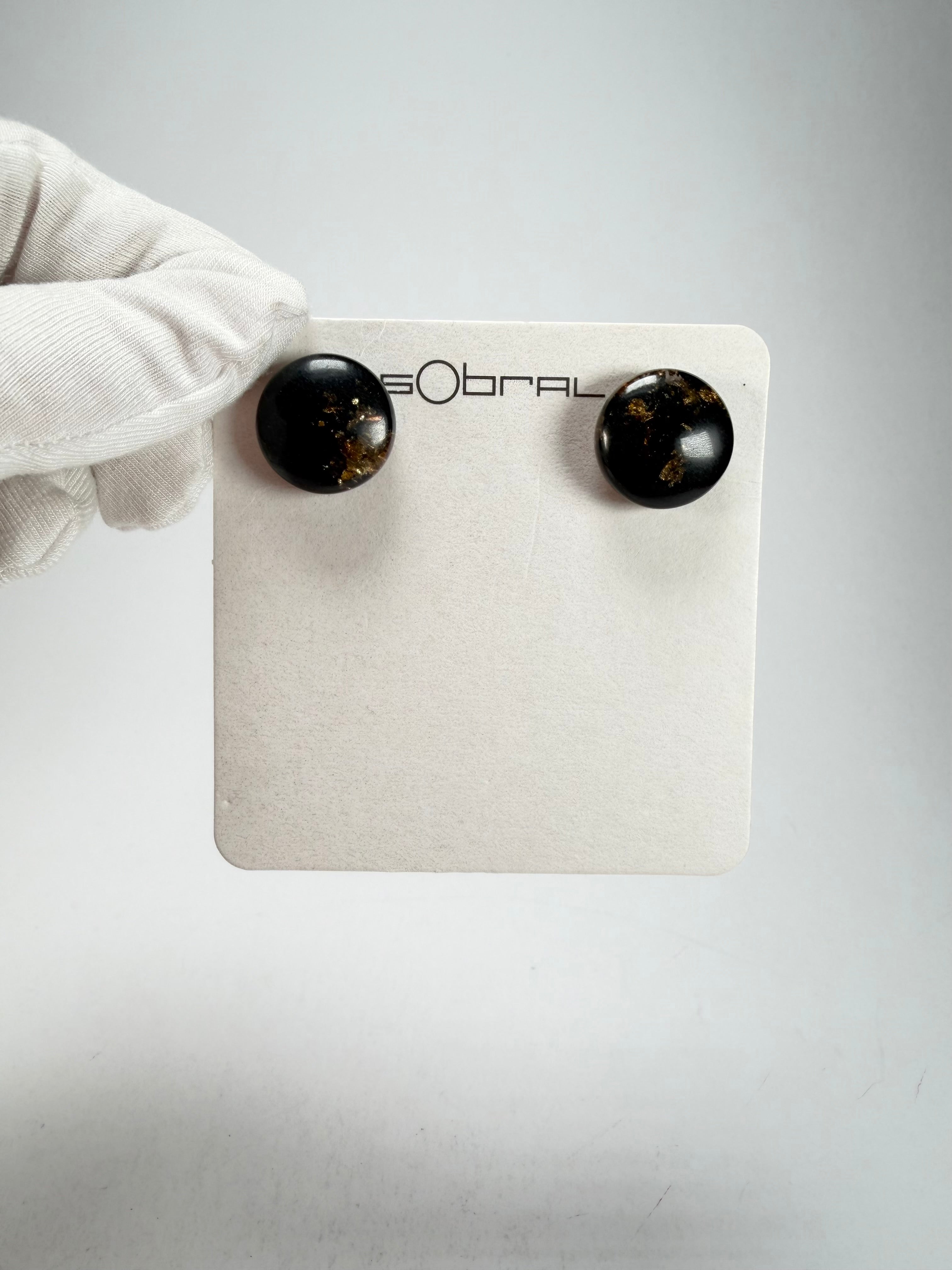 Sobral - Orlando Metalique "Bia" Black & Gold Resin Earrings ( 004186 )