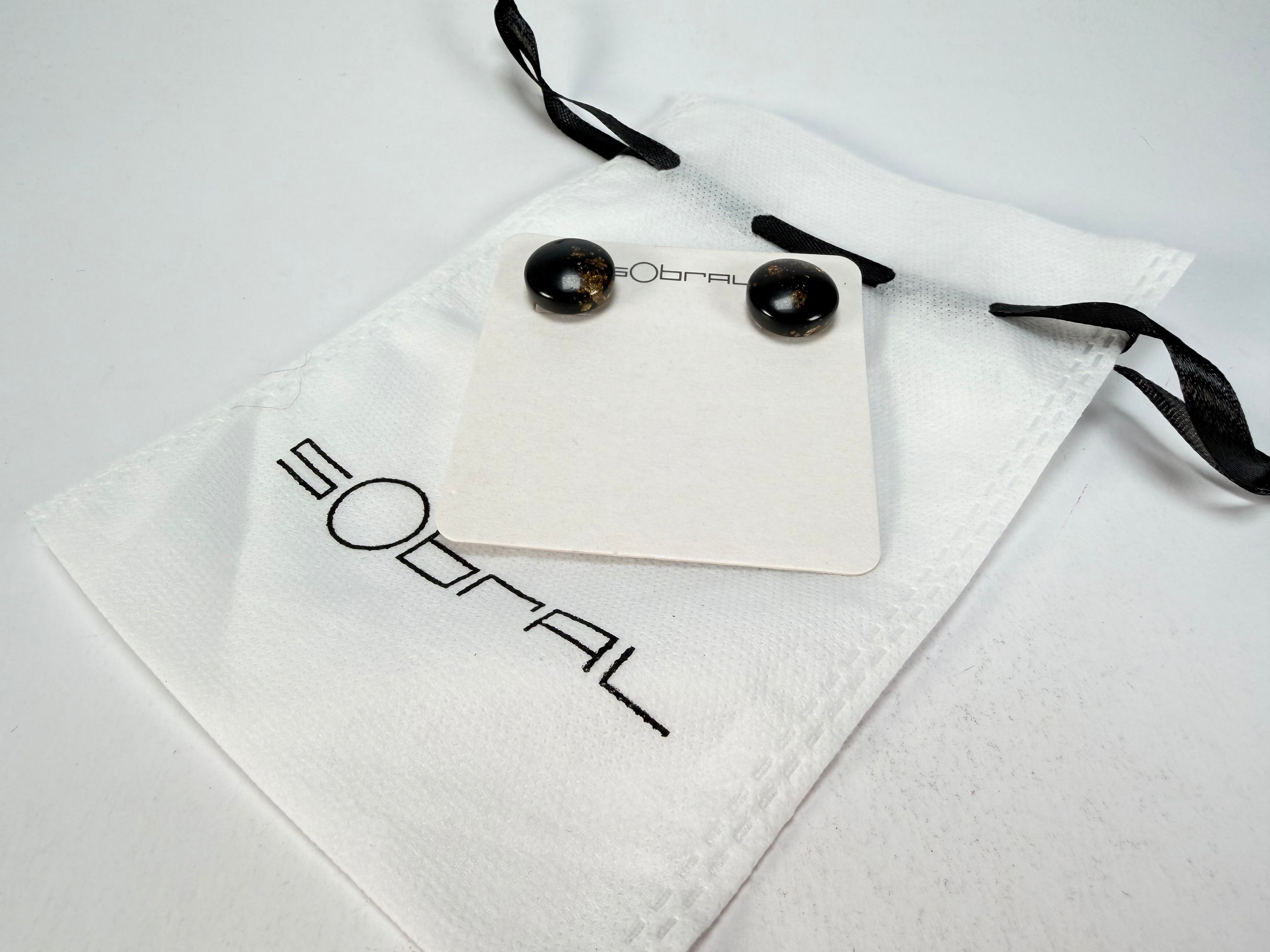 Sobral - Orlando Metalique "Bia" Black & Gold Resin Earrings ( 004186 )