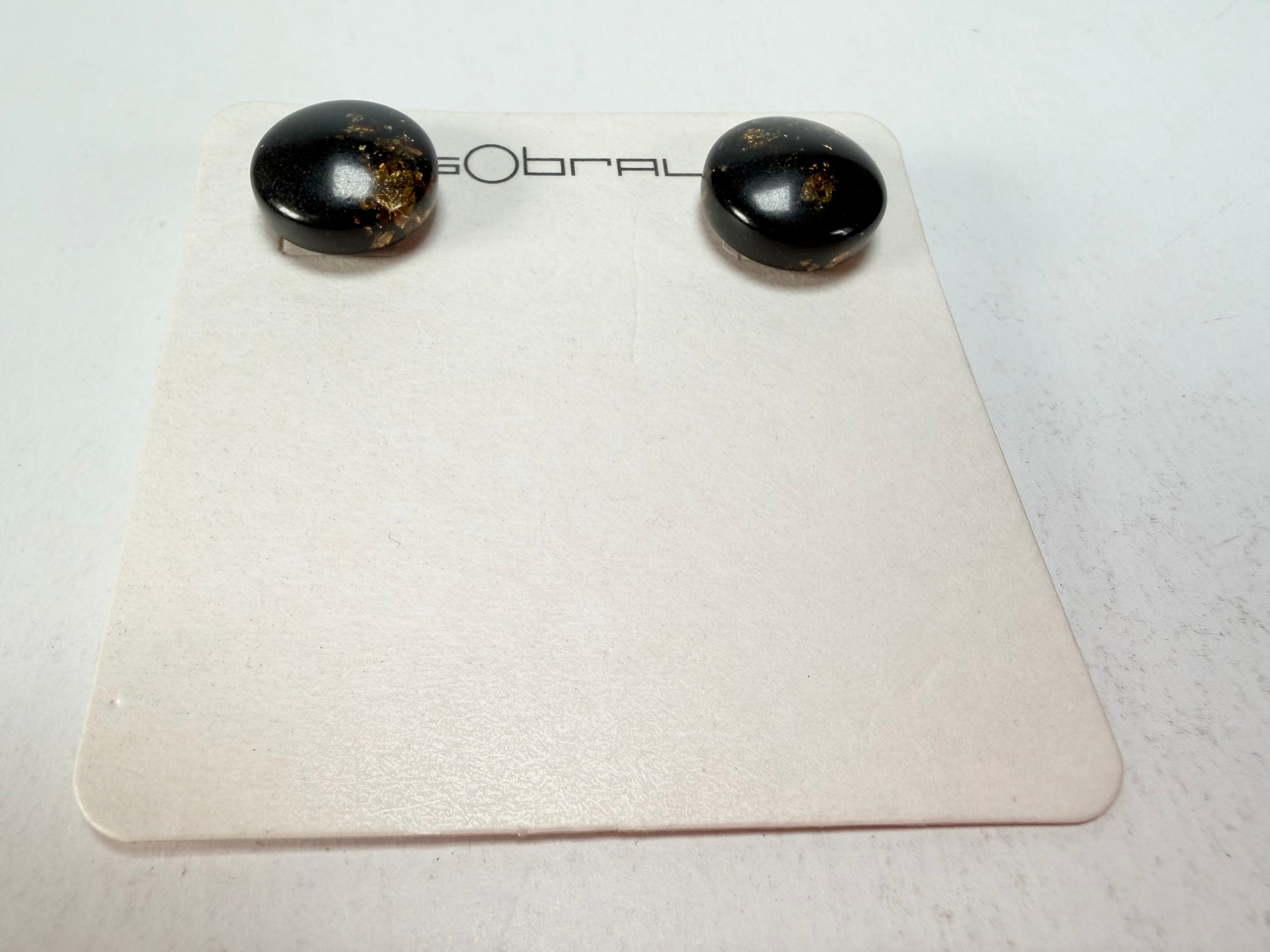 Sobral - Orlando Metalique "Bia" Black & Gold Resin Earrings ( 004186 )