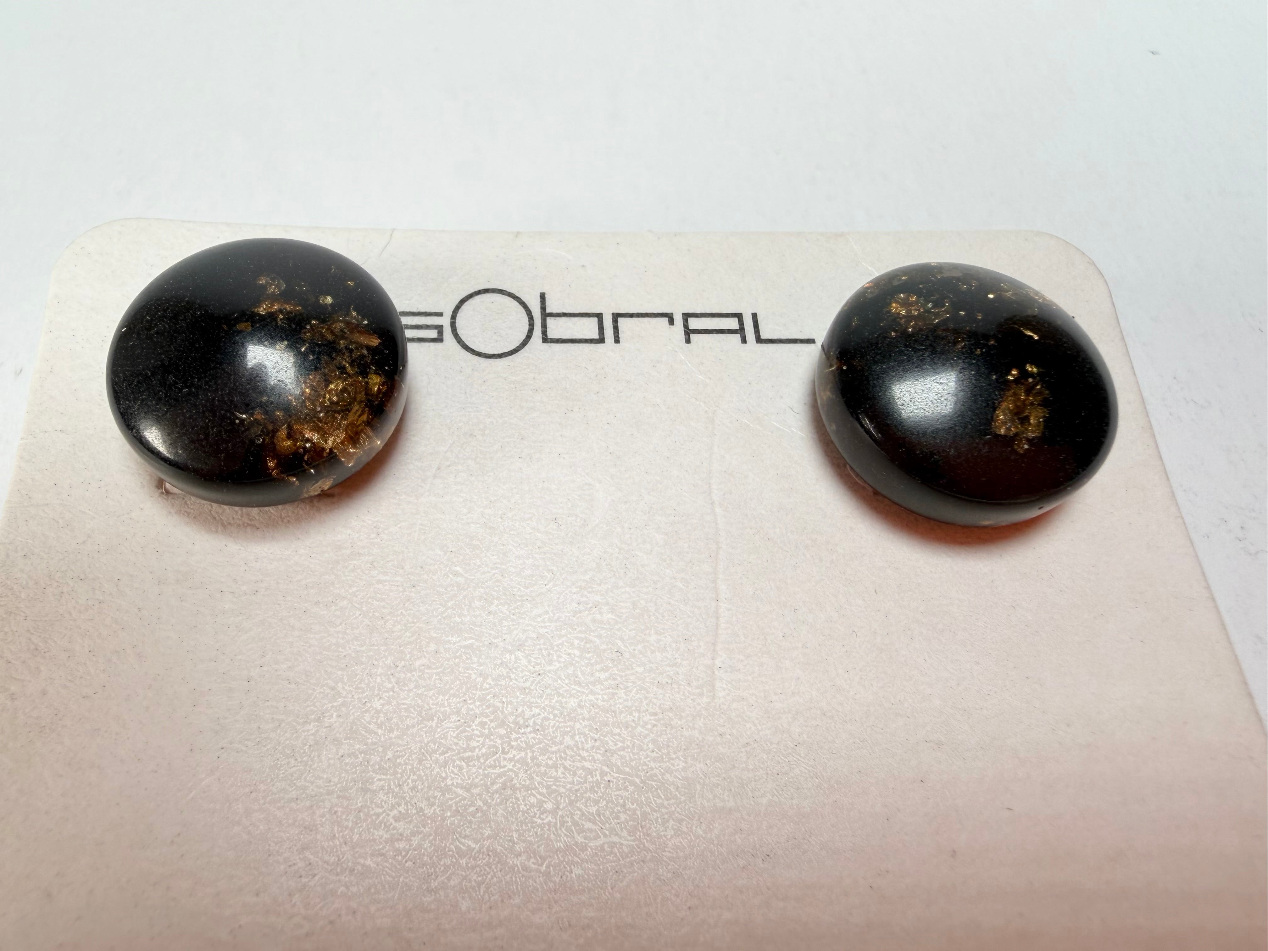 Sobral - Orlando Metalique "Bia" Black & Gold Resin Earrings ( 004186 )