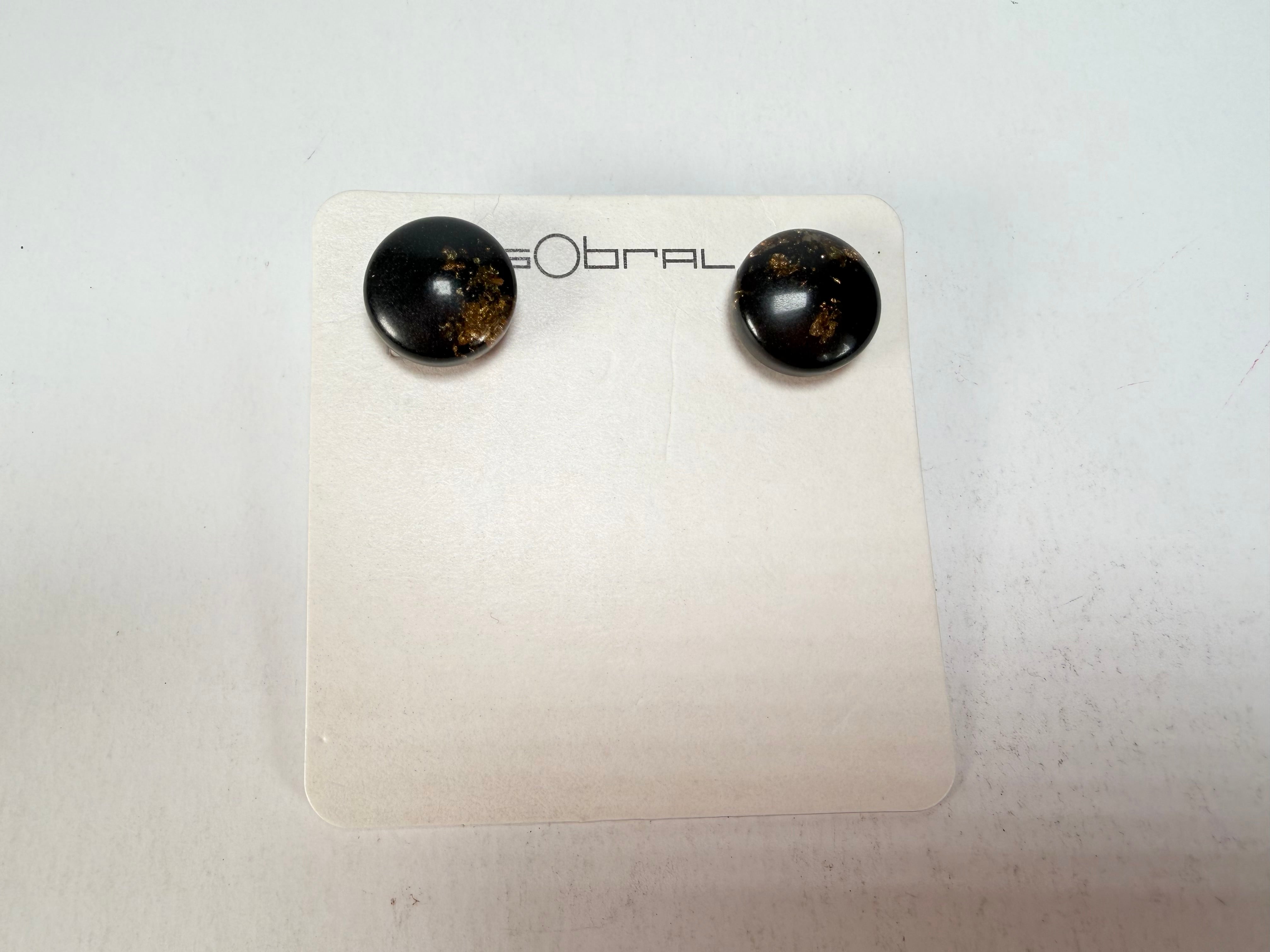 Sobral - Orlando Metalique "Bia" Black & Gold Resin Earrings ( 004186 )