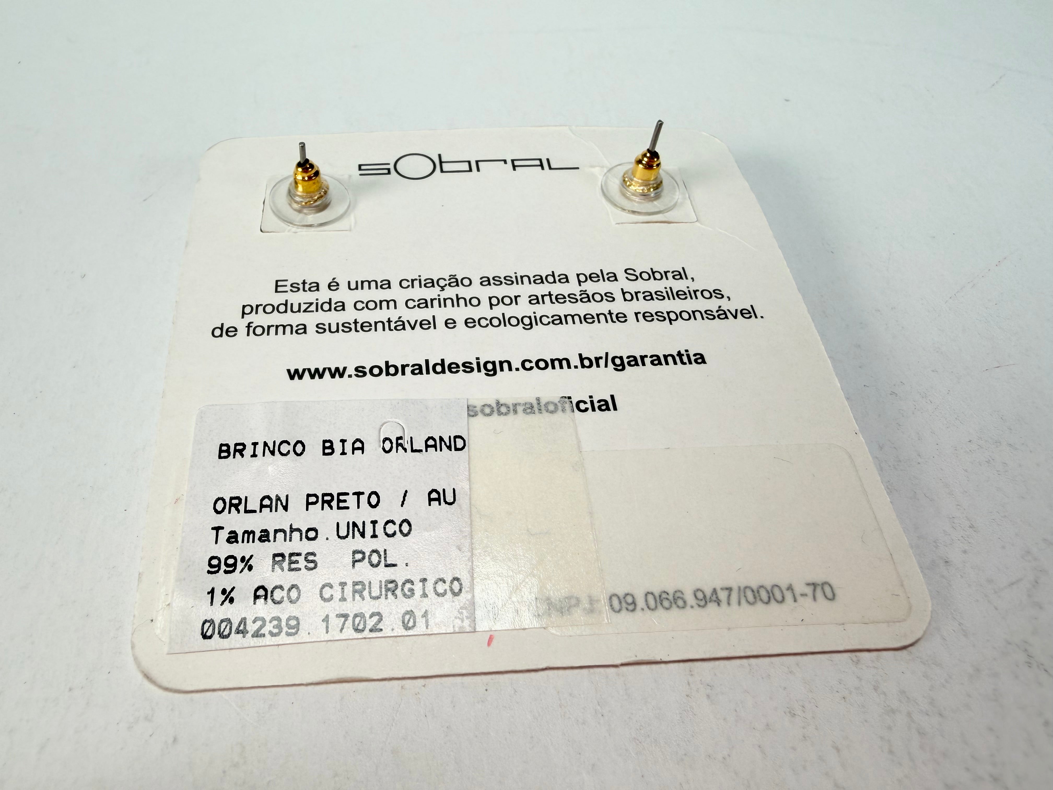 Sobral - Orlando Metalique "Bia" Black & Gold Resin Earrings ( 004186 )