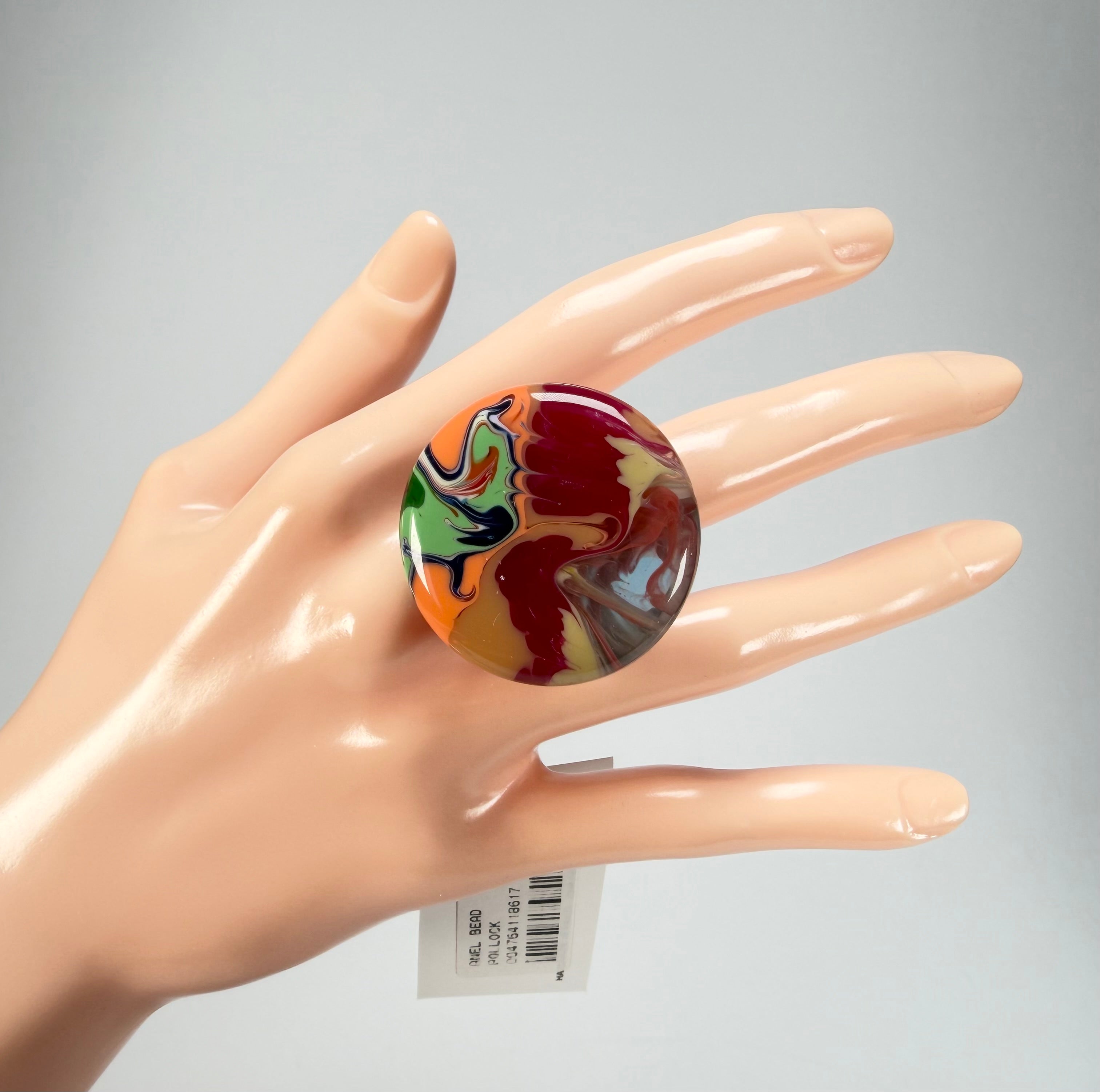 Sobral - Multi-Colour "Bead Efeitos" Pollock Resin Ring ( 004764 ) - Size UK O / US 7