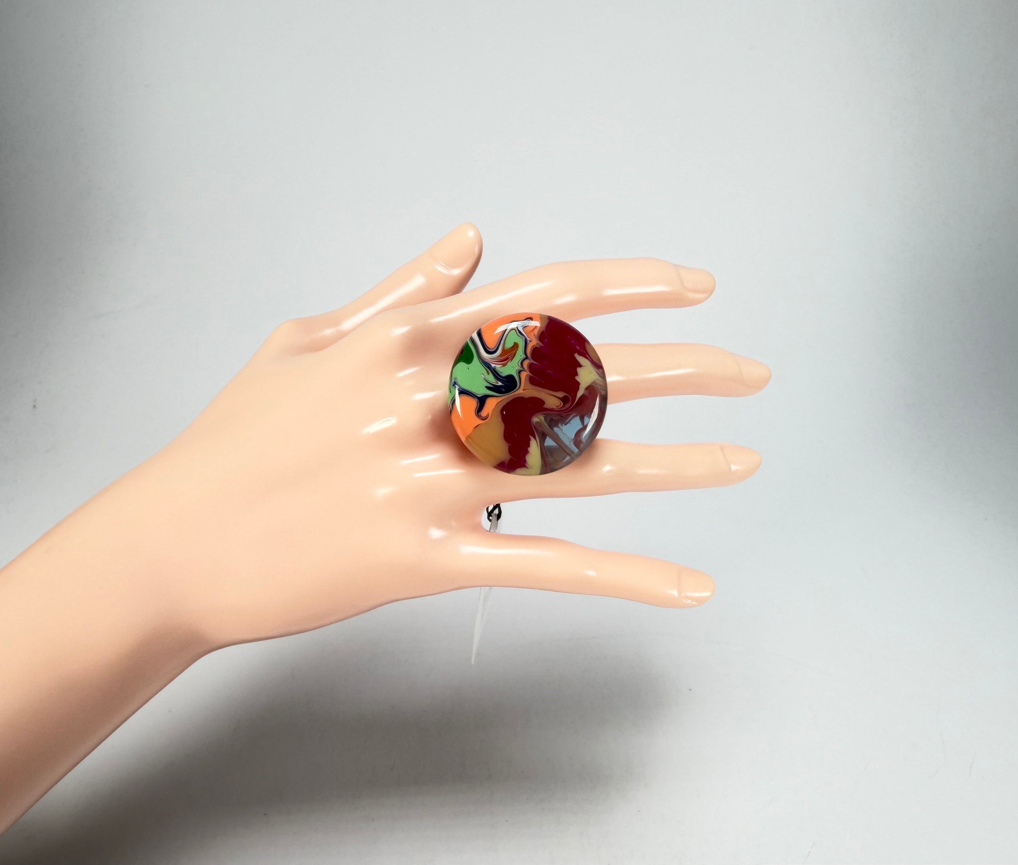 Sobral - Multi-Colour "Bead Efeitos" Pollock Resin Ring ( 004764 ) - Size UK O / US 7