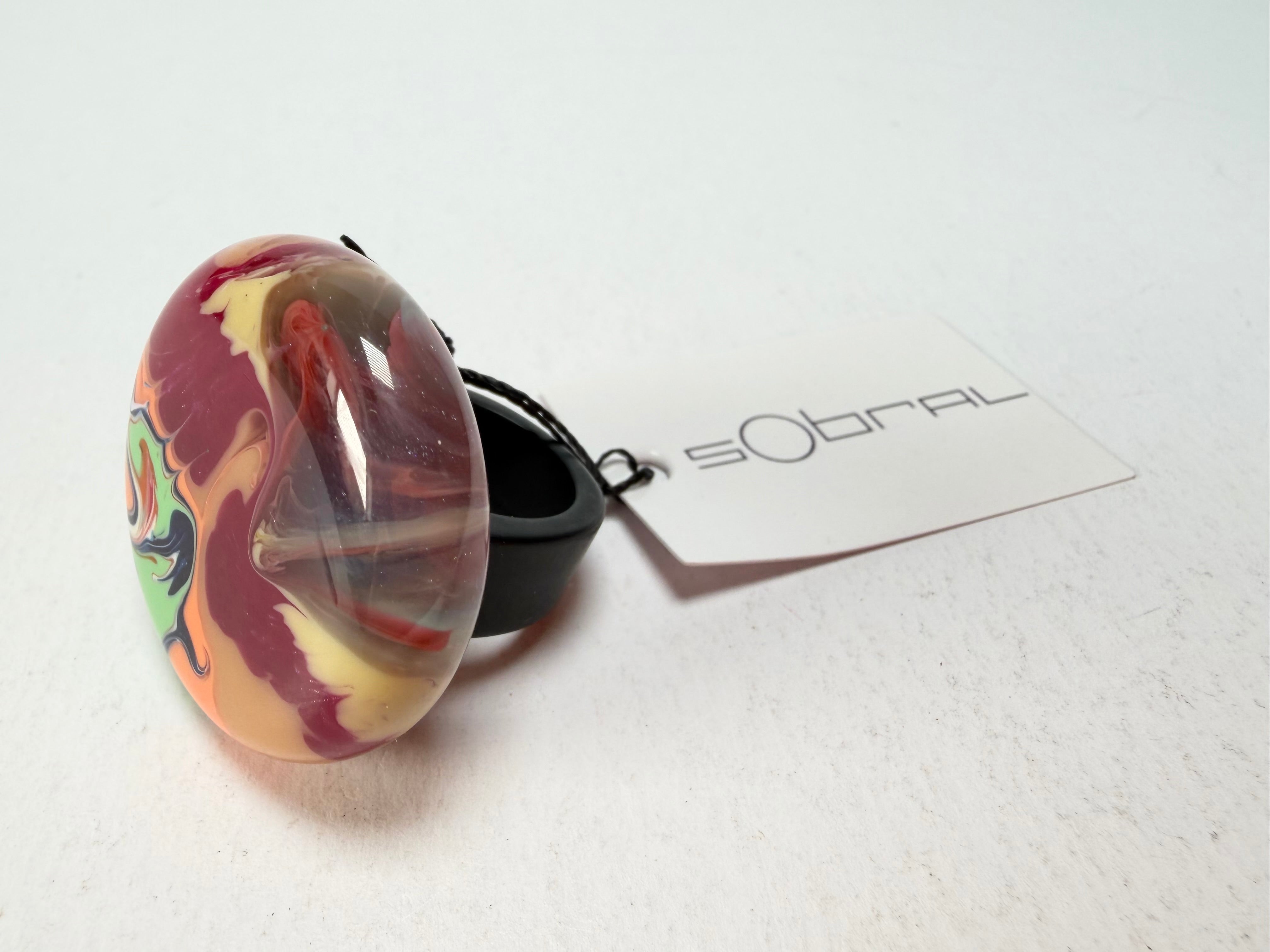 Sobral - Multi-Colour "Bead Efeitos" Pollock Resin Ring ( 004764 ) - Size UK O / US 7