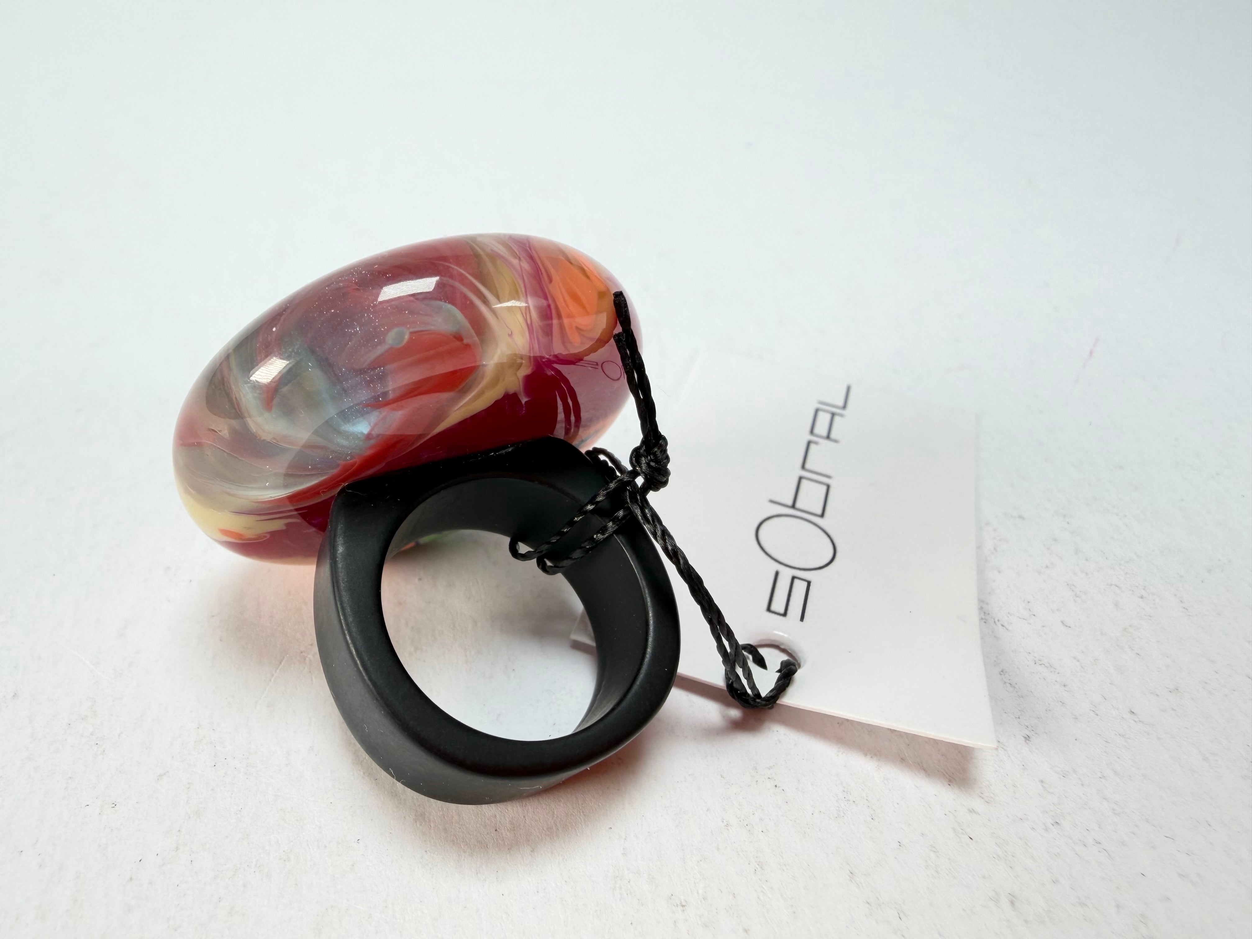 Sobral - Multi-Colour "Bead Efeitos" Pollock Resin Ring ( 004764 ) - Size UK O / US 7