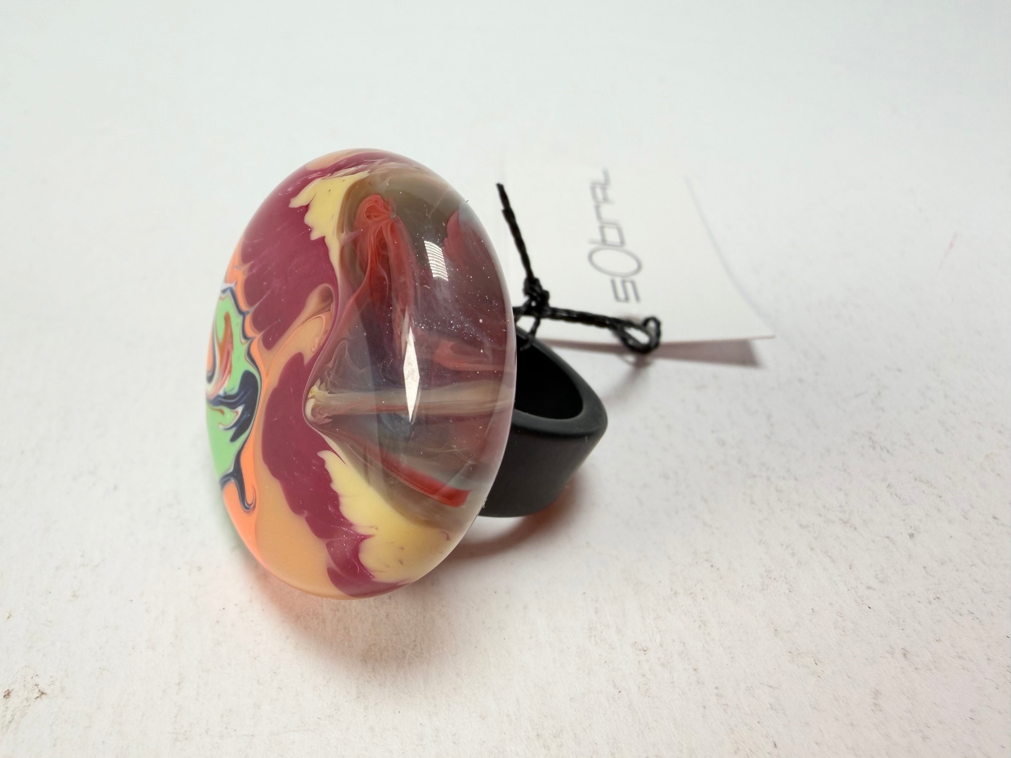 Sobral - Multi-Colour "Bead Efeitos" Pollock Resin Ring ( 004764 ) - Size UK O / US 7