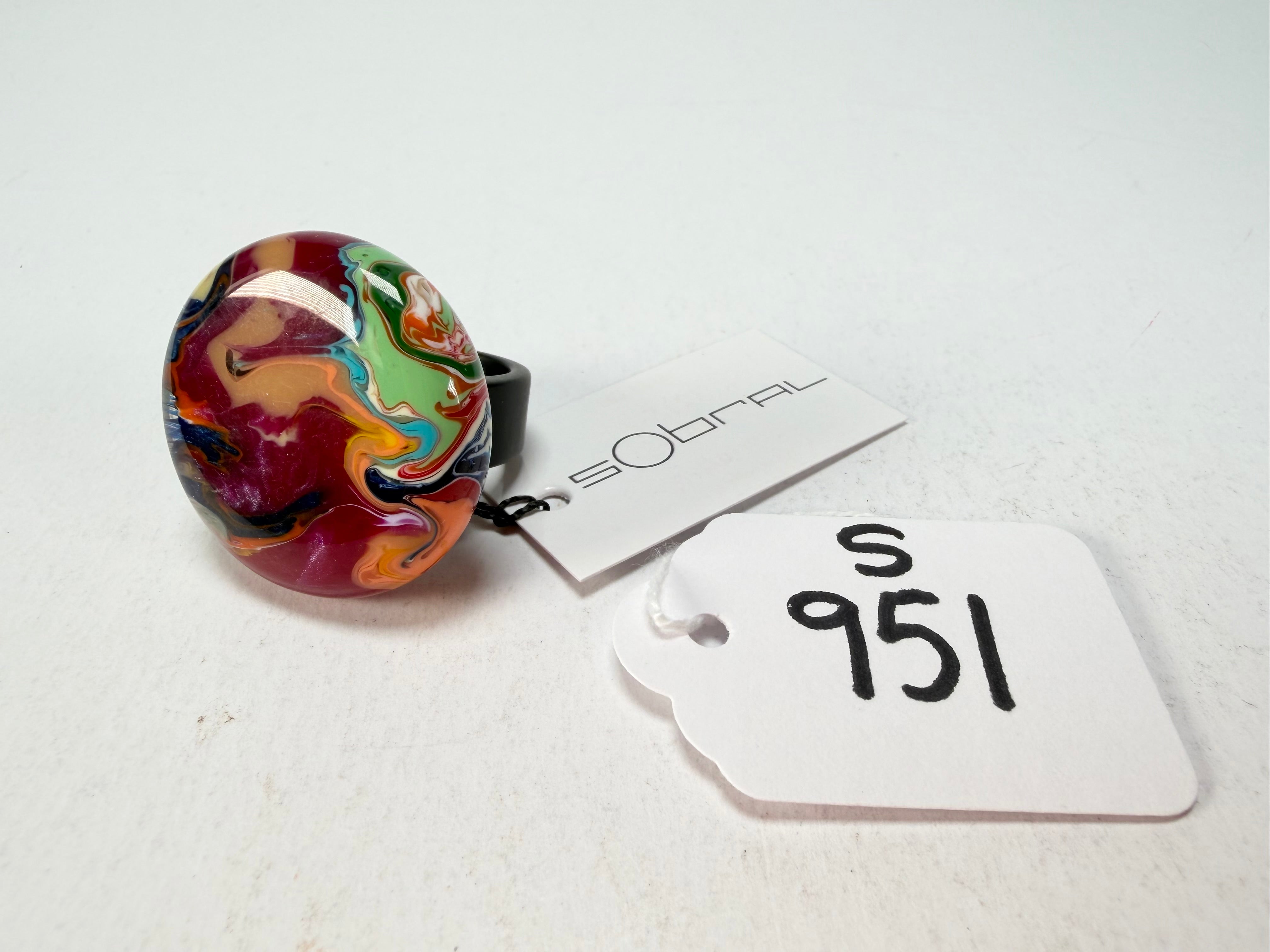 Sobral - Multi-Colour "Bead Efeitos" Pollock Resin Ring ( 004764 ) - Size UK P / US 8
