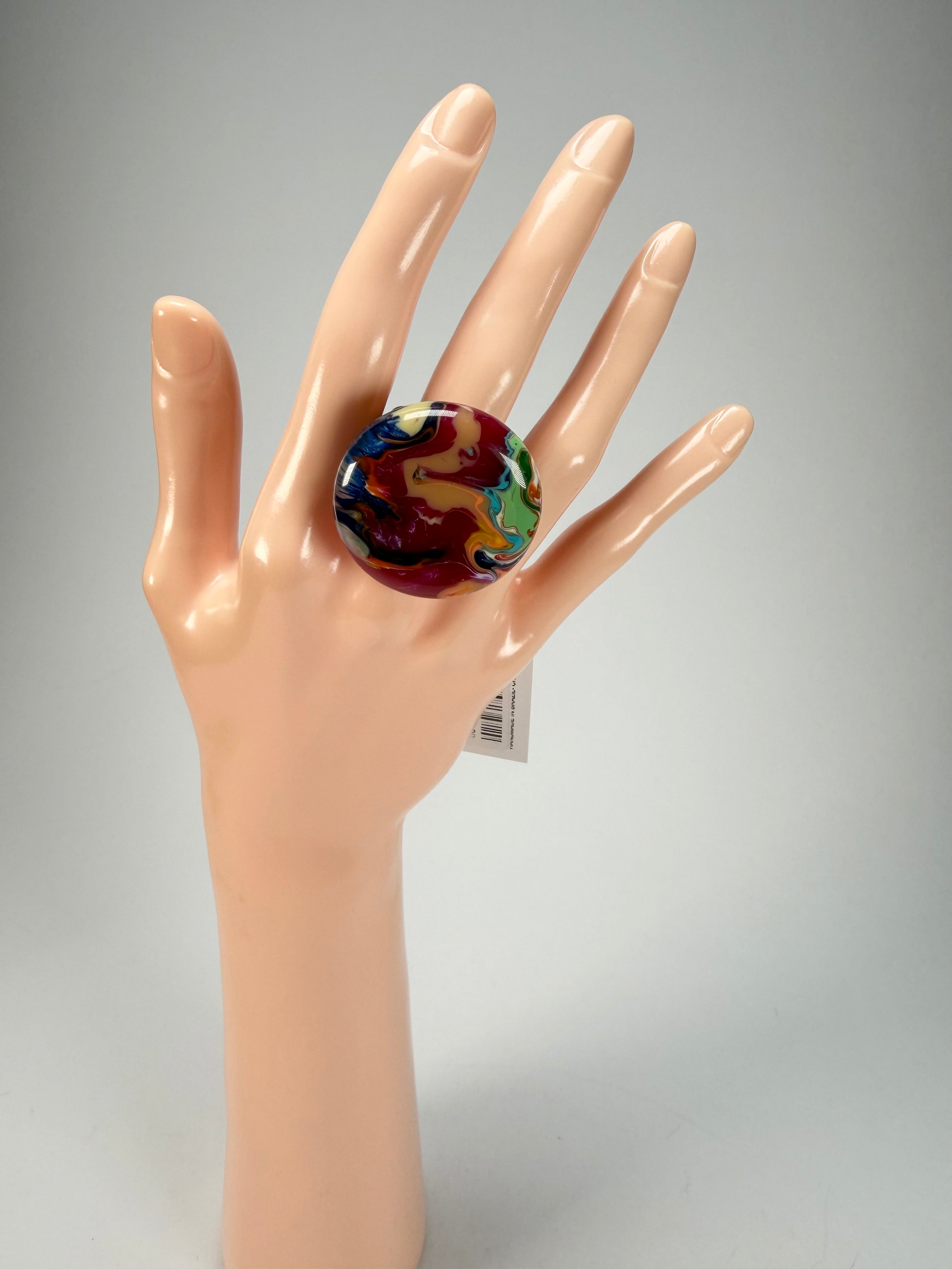 Sobral - Multi-Colour "Bead Efeitos" Pollock Resin Ring ( 004764 ) - Size UK P / US 8