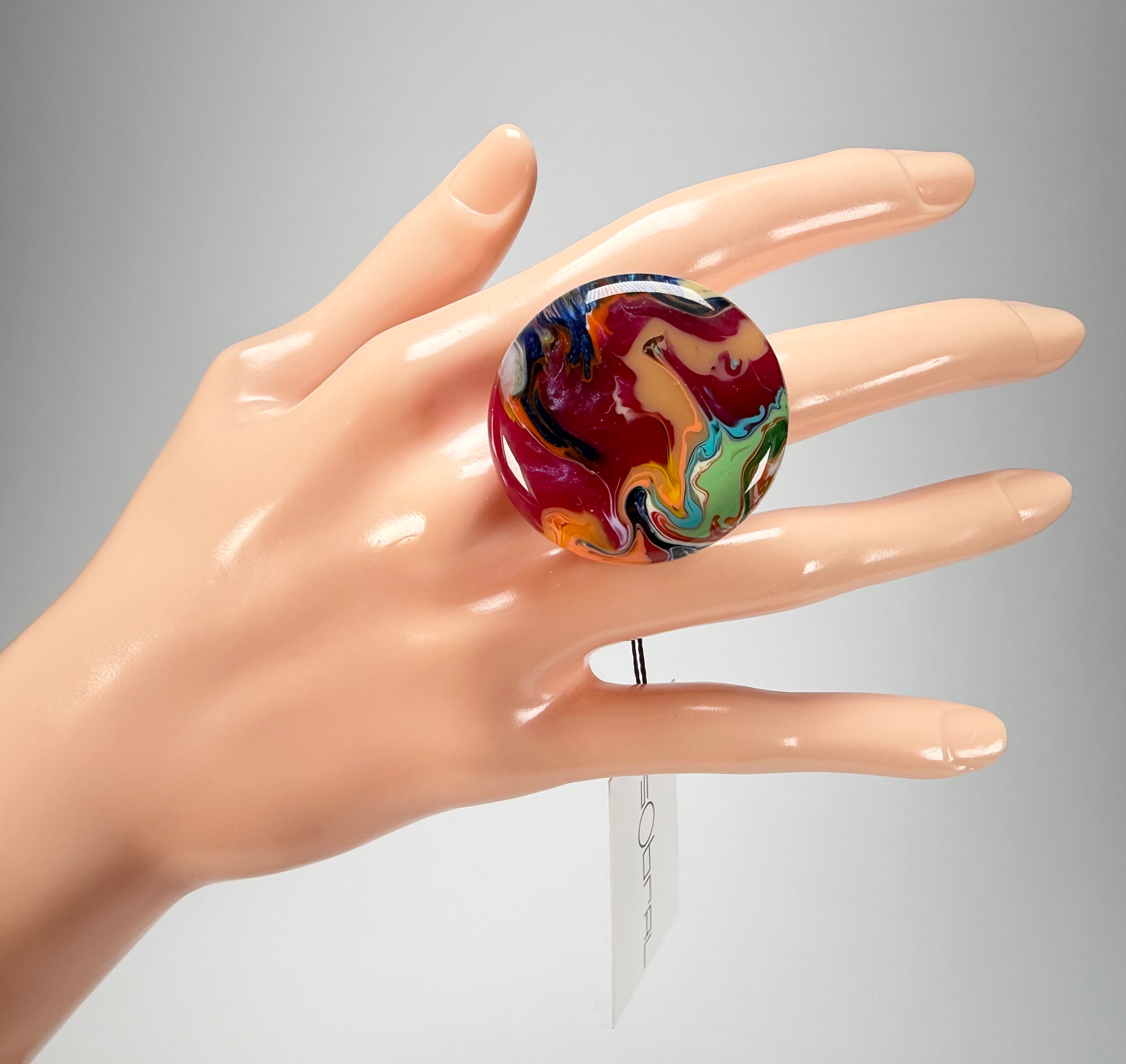 Sobral - Multi-Colour "Bead Efeitos" Pollock Resin Ring ( 004764 ) - Size UK P / US 8