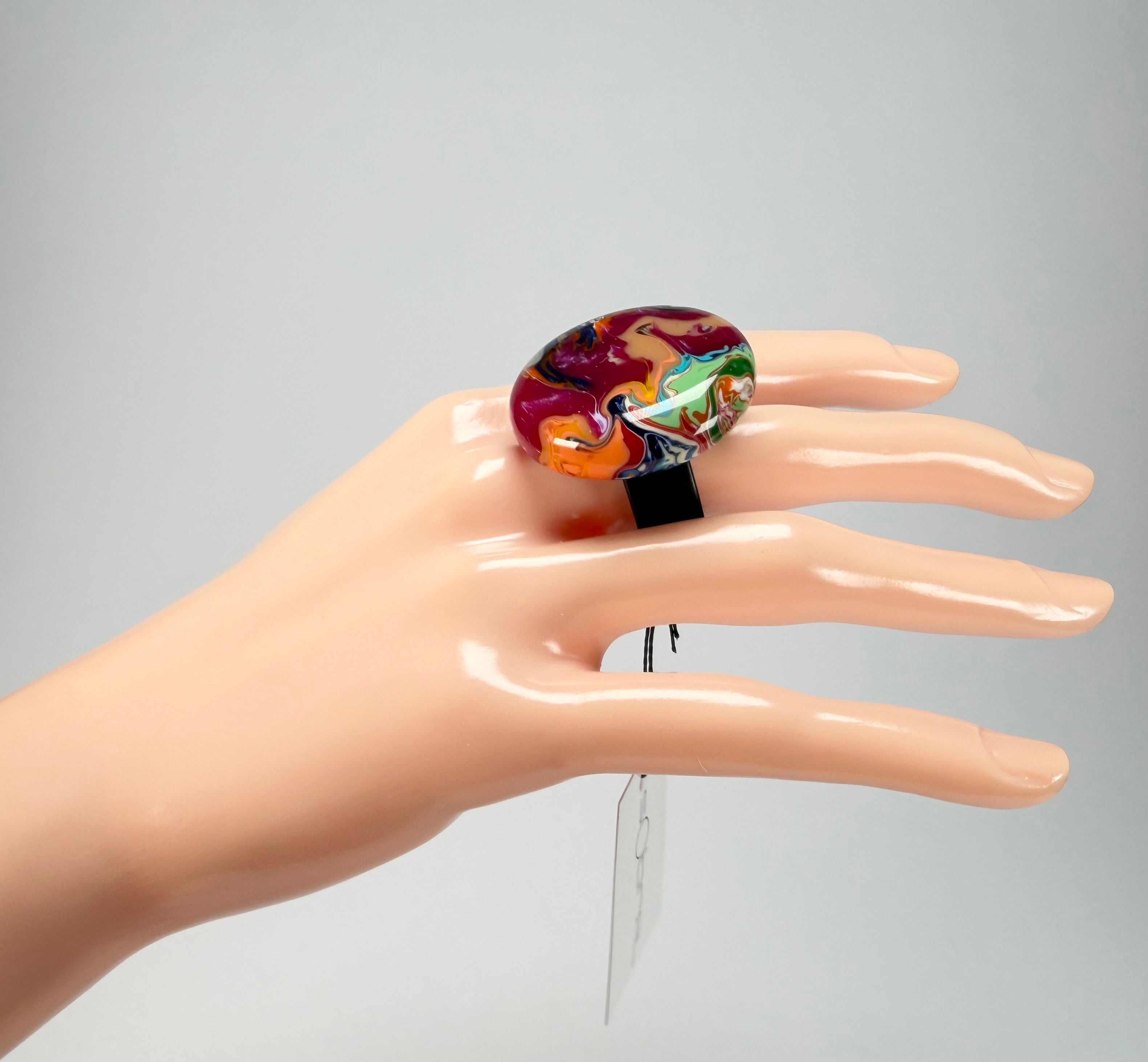 Sobral - Multi-Colour "Bead Efeitos" Pollock Resin Ring ( 004764 ) - Size UK P / US 8