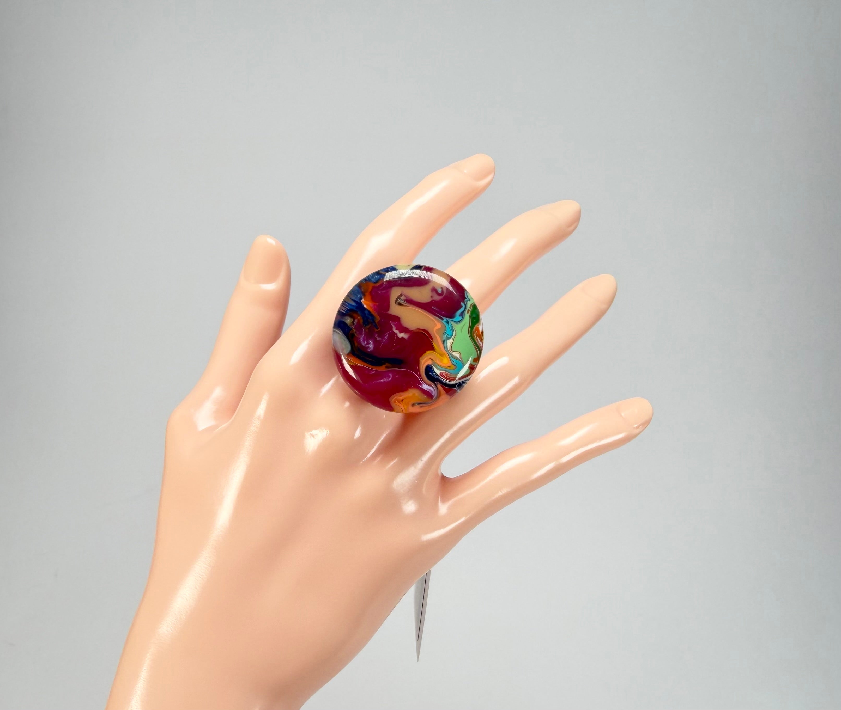 Sobral - Multi-Colour "Bead Efeitos" Pollock Resin Ring ( 004764 ) - Size UK P / US 8