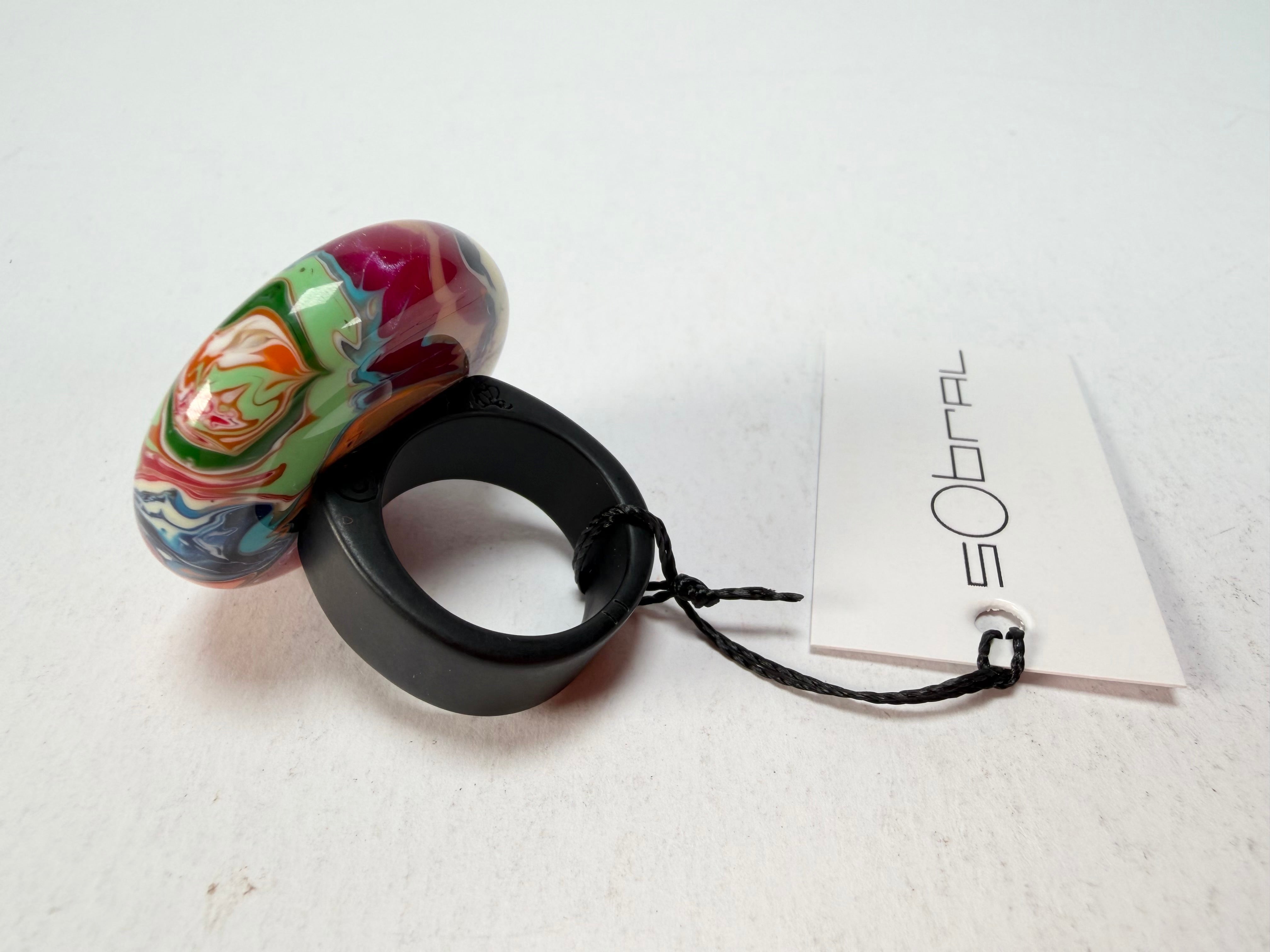 Sobral - Multi-Colour "Bead Efeitos" Pollock Resin Ring ( 004764 ) - Size UK P / US 8