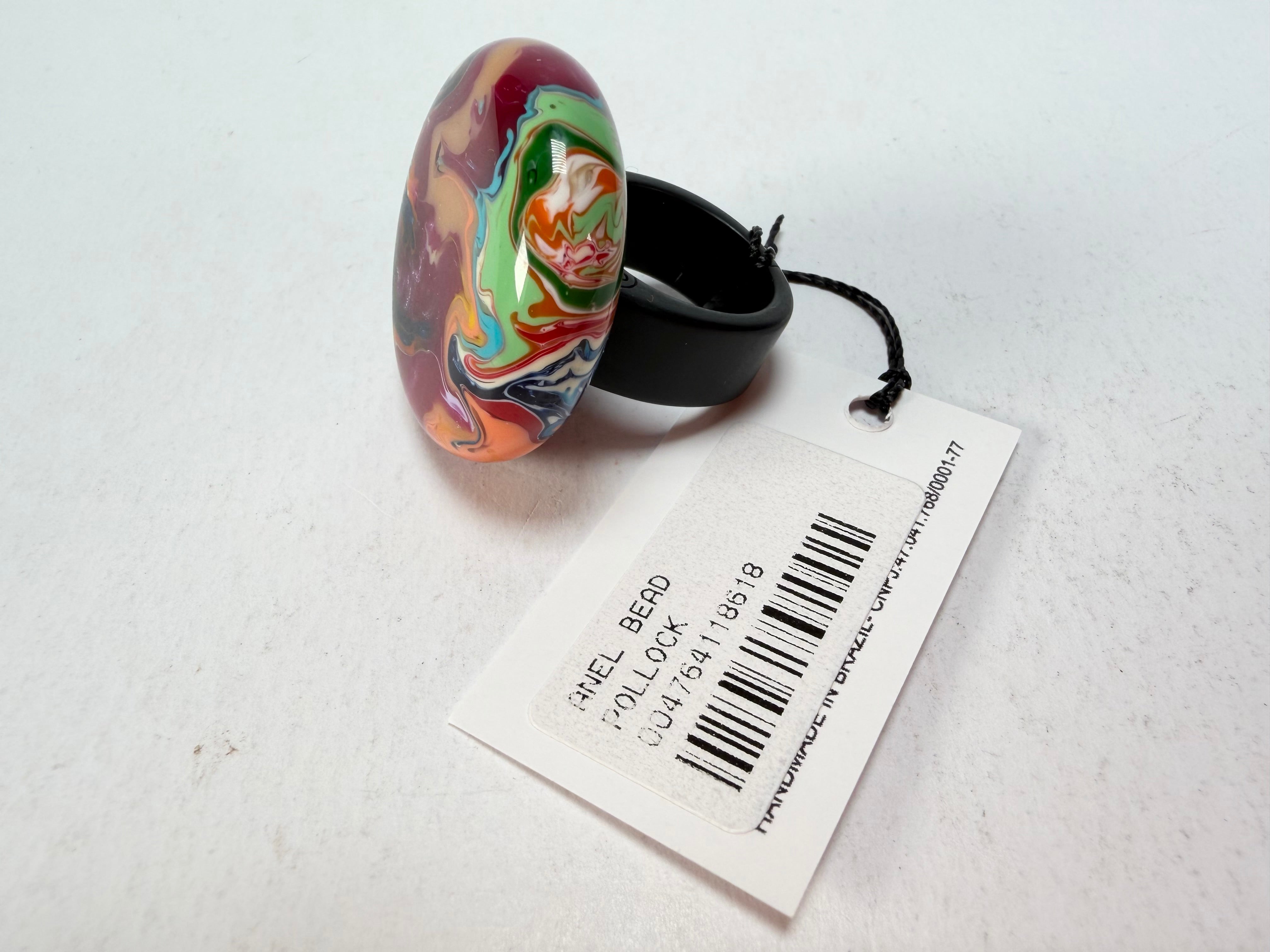 Sobral - Multi-Colour "Bead Efeitos" Pollock Resin Ring ( 004764 ) - Size UK P / US 8