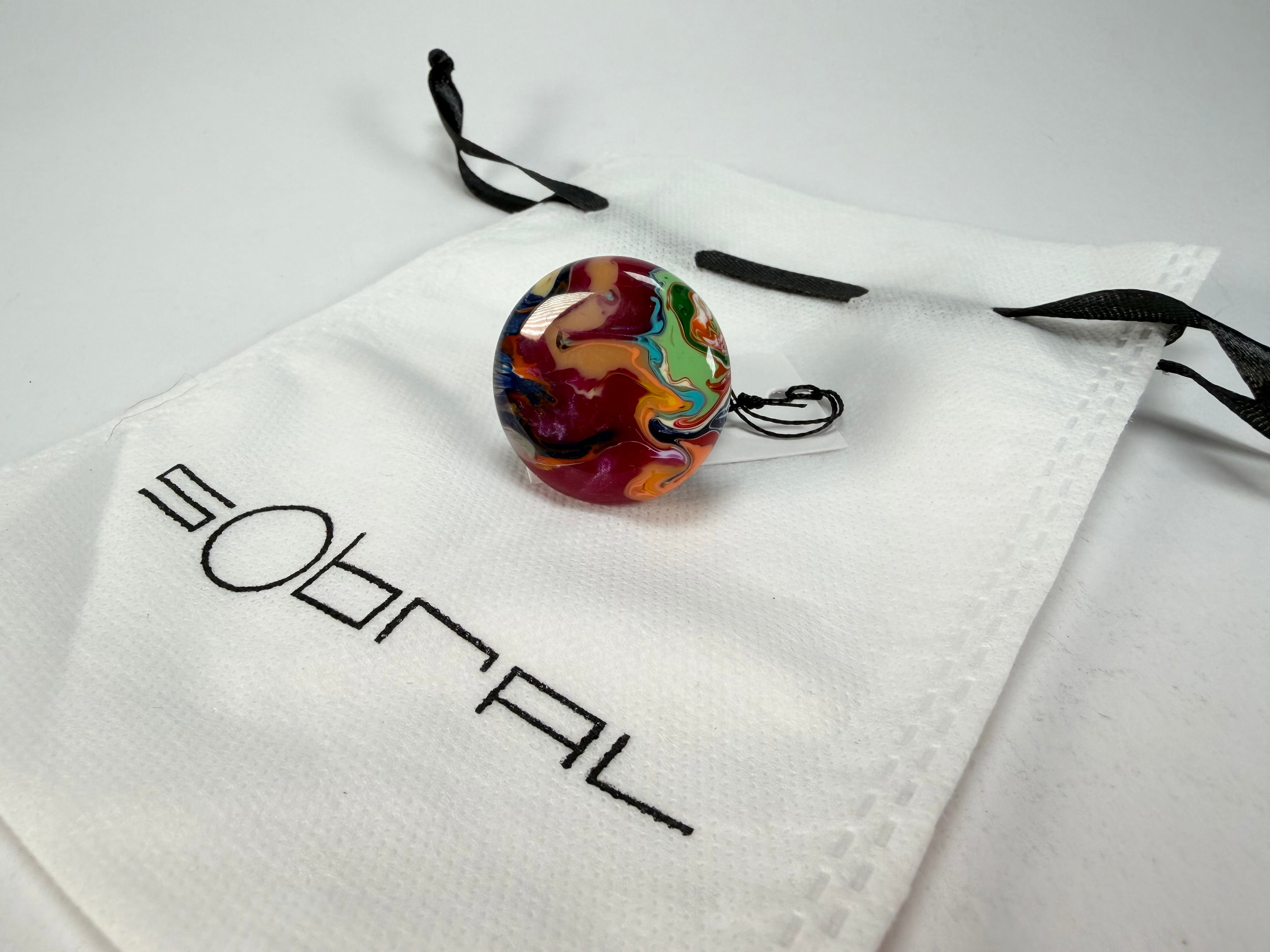 Sobral - Multi-Colour "Bead Efeitos" Pollock Resin Ring ( 004764 ) - Size UK P / US 8