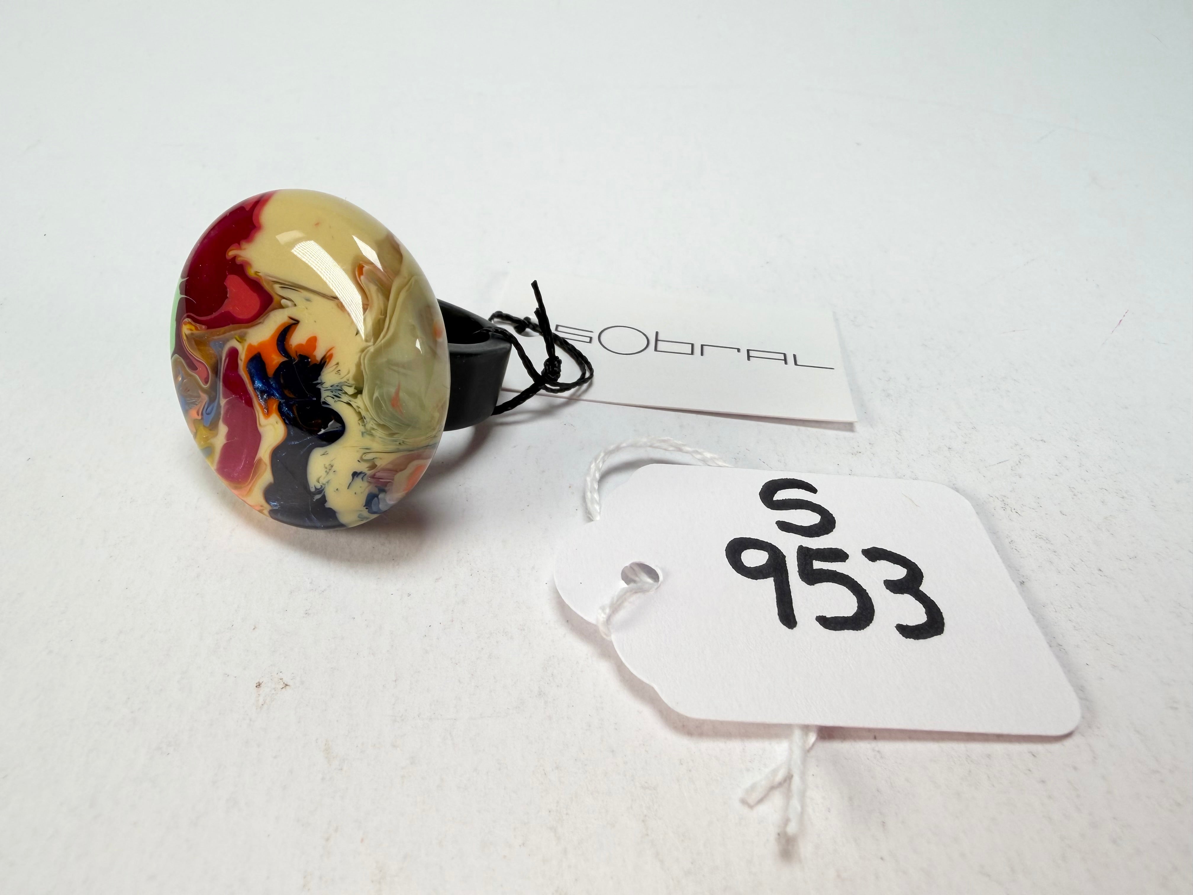 Sobral - Multi-Colour "Bead Efeitos" Pollock Resin Ring ( 004764 ) - Size UK S / US 9