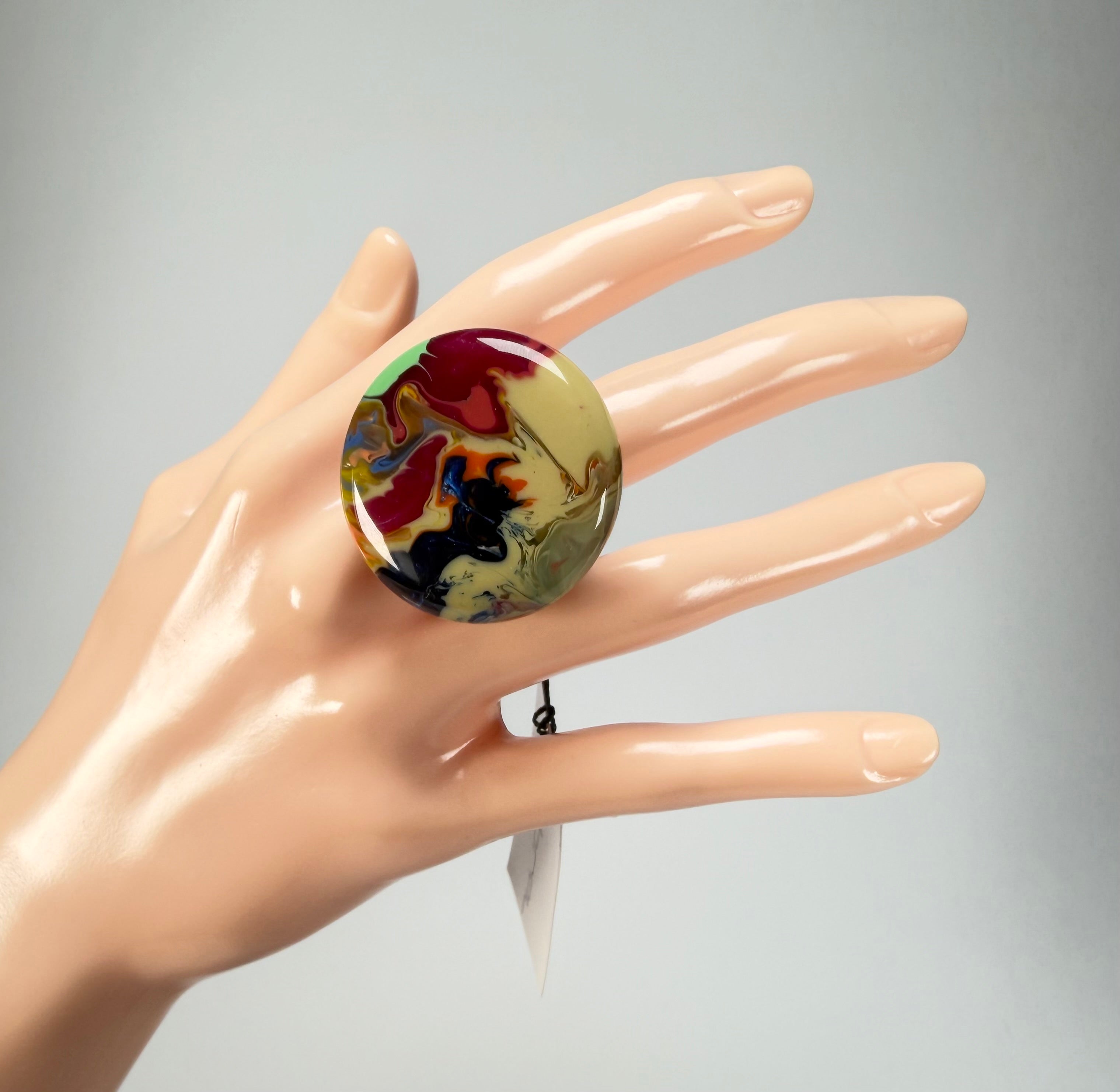 Sobral - Multi-Colour "Bead Efeitos" Pollock Resin Ring ( 004764 ) - Size UK S / US 9