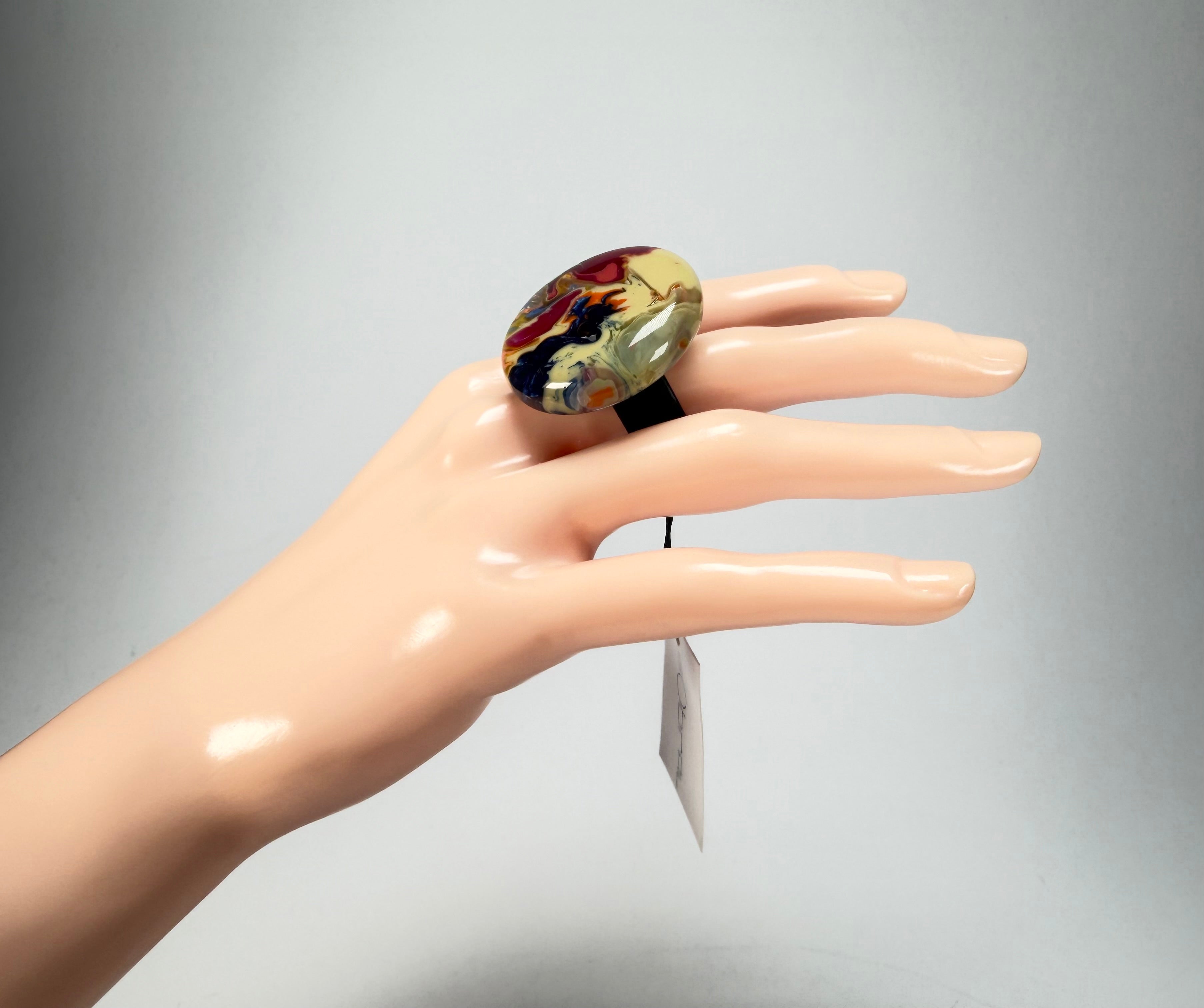 Sobral - Multi-Colour "Bead Efeitos" Pollock Resin Ring ( 004764 ) - Size UK S / US 9