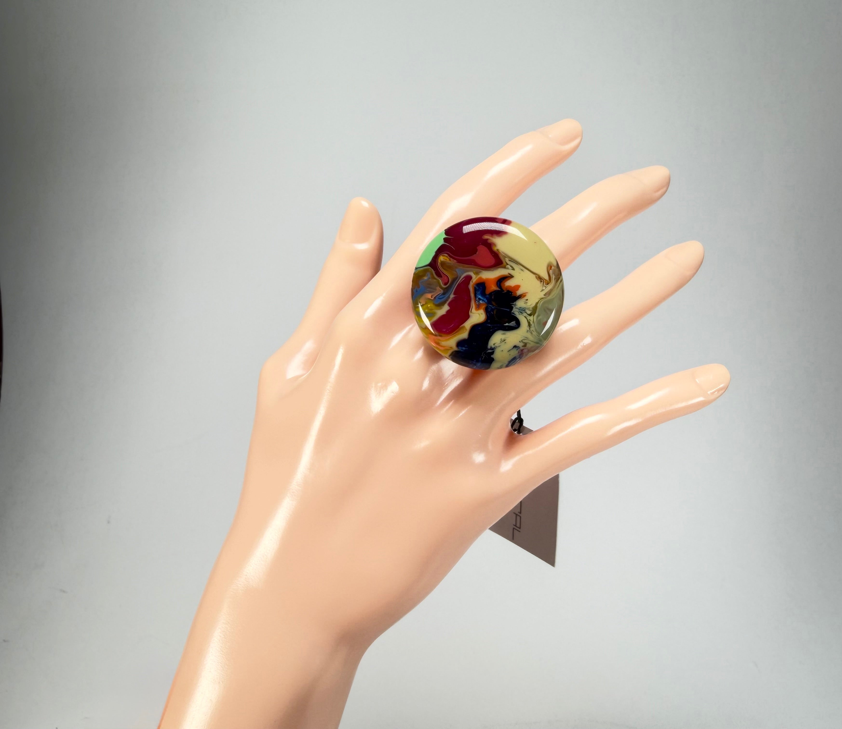 Sobral - Multi-Colour "Bead Efeitos" Pollock Resin Ring ( 004764 ) - Size UK S / US 9
