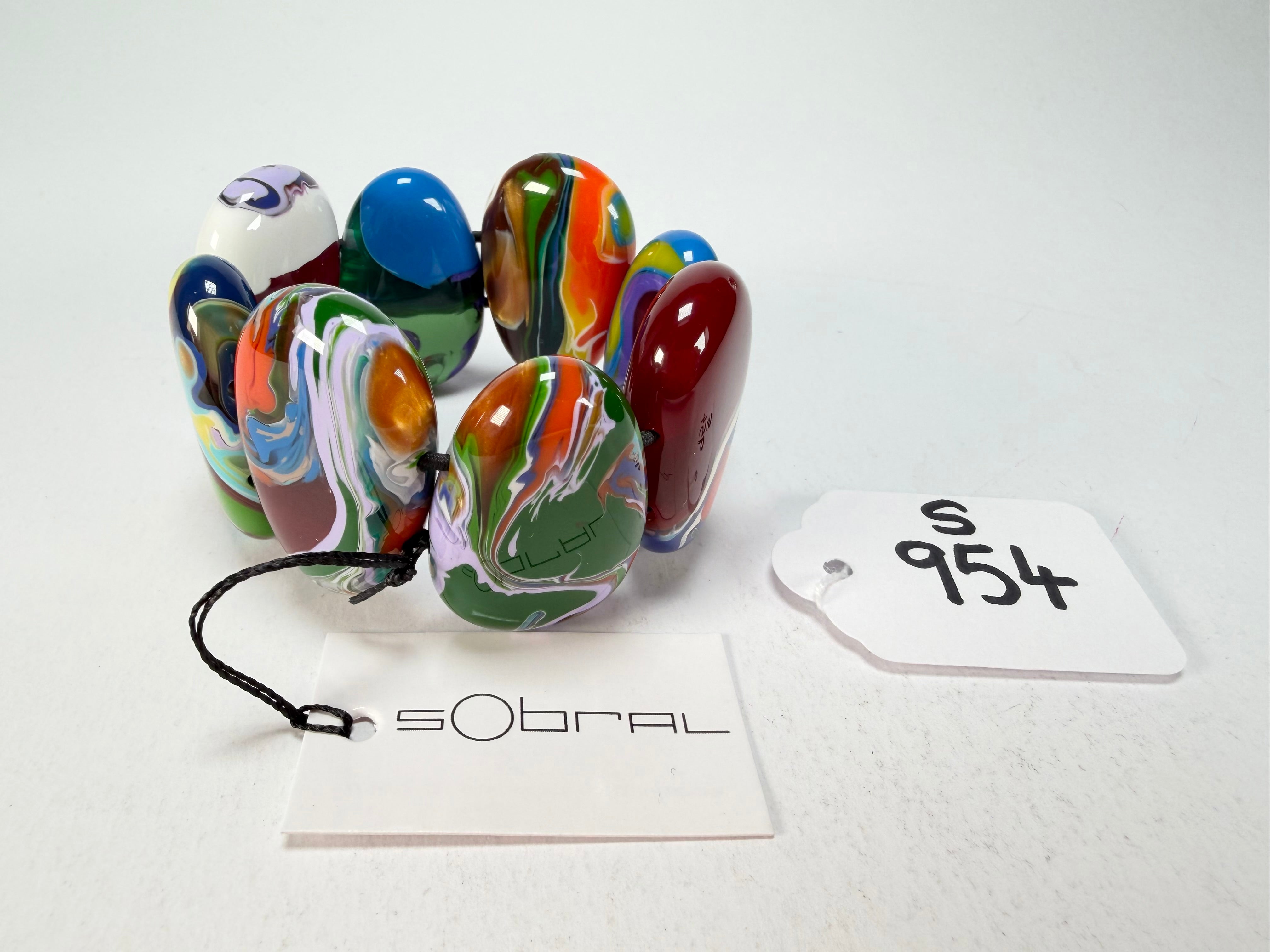 Sobral - Multi-Colour "Folha" Pollock Elasticated Resin Bracelet ( 005519 )
