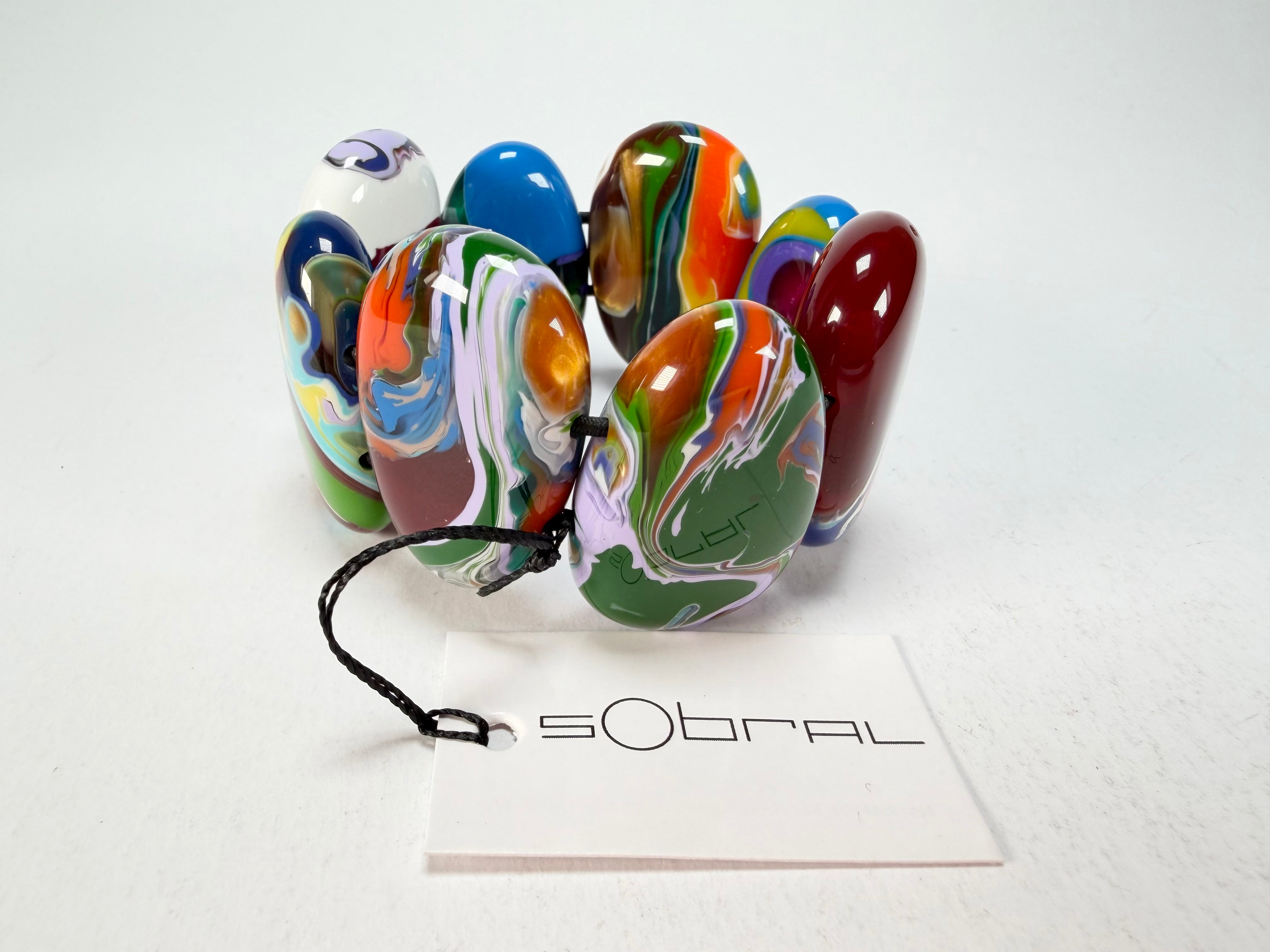 Sobral - Multi-Colour "Folha" Pollock Elasticated Resin Bracelet ( 005519 )