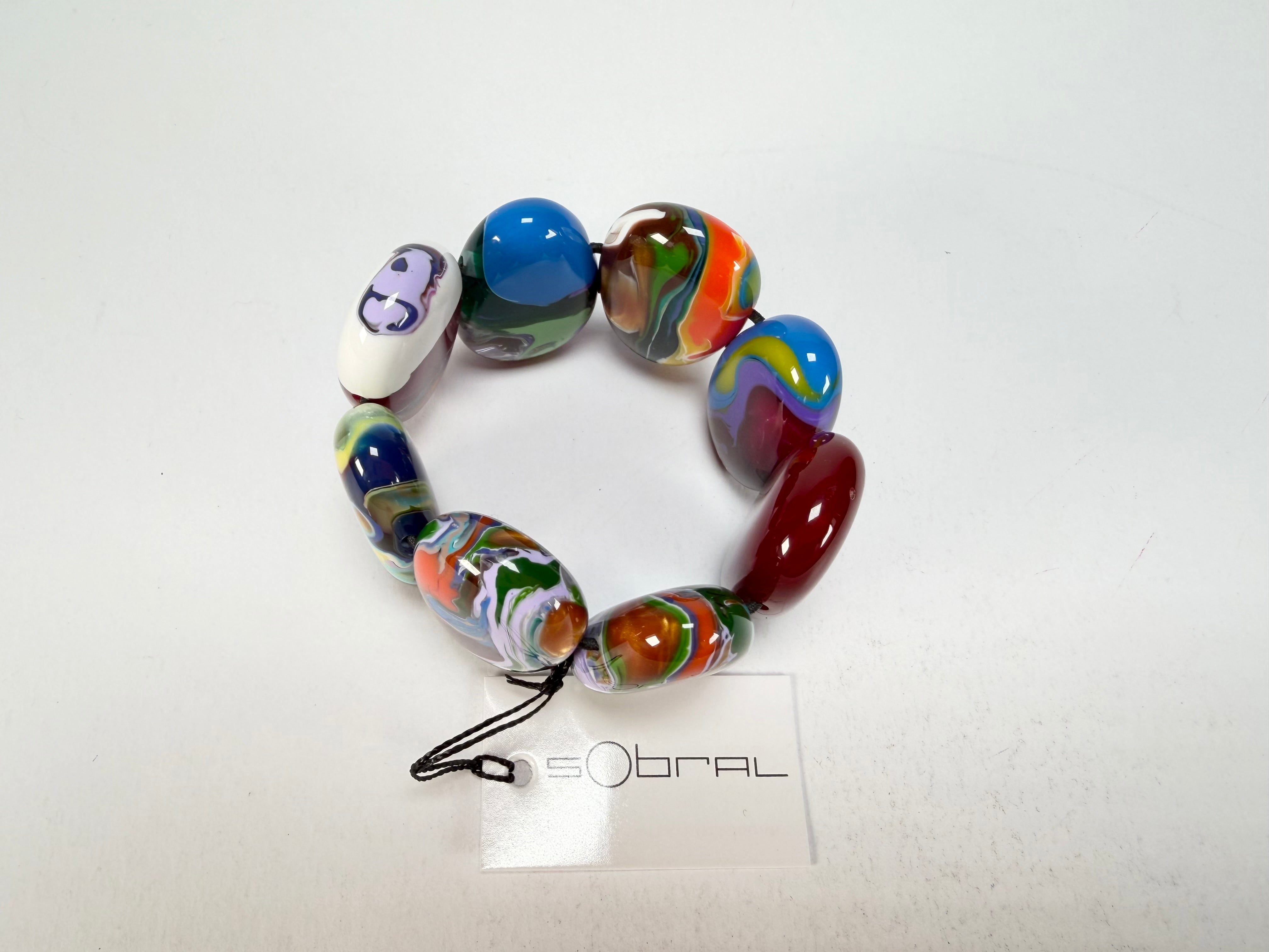 Sobral - Multi-Colour "Folha" Pollock Elasticated Resin Bracelet ( 005519 )