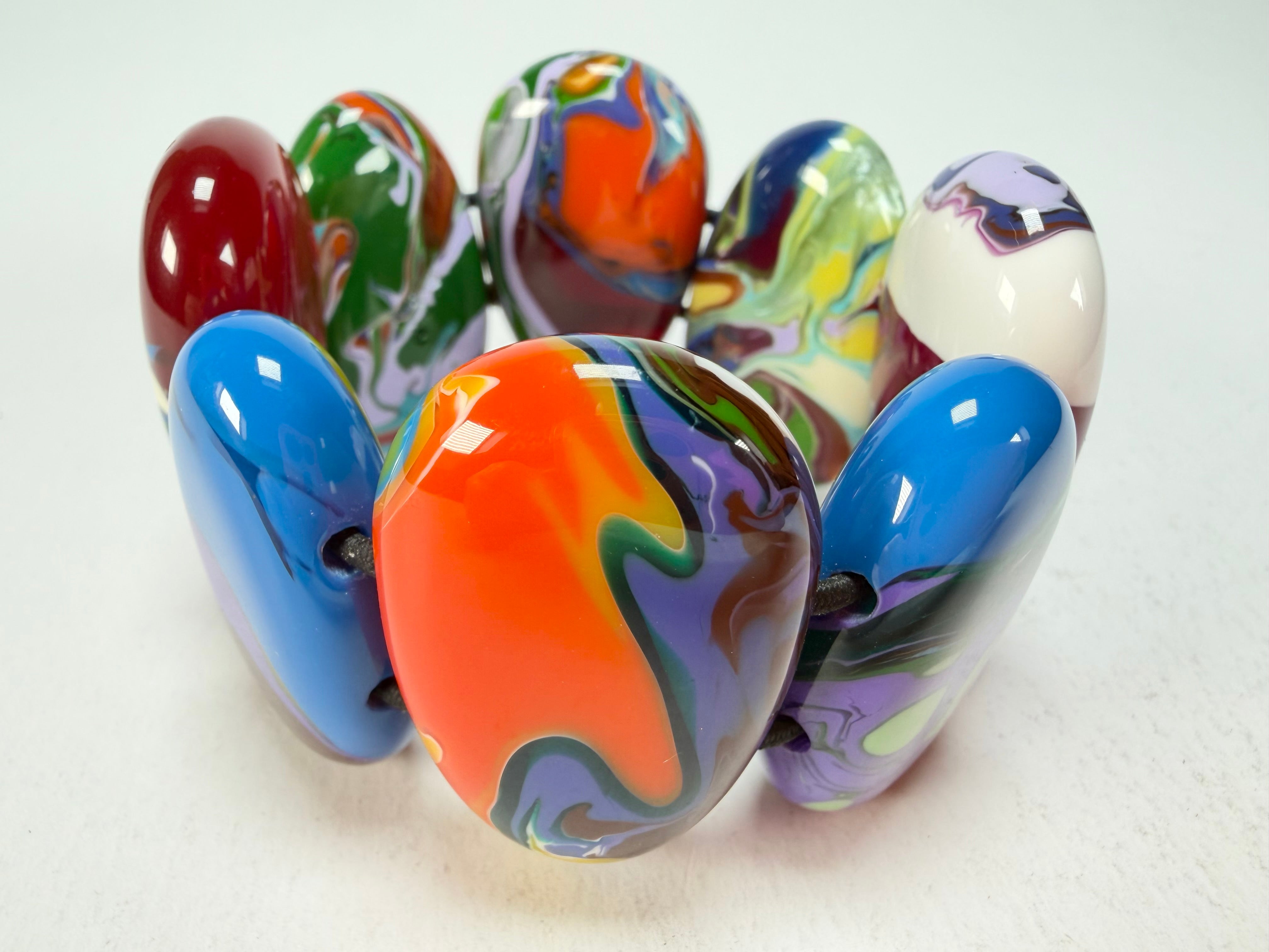 Sobral - Multi-Colour "Folha" Pollock Elasticated Resin Bracelet ( 005519 )