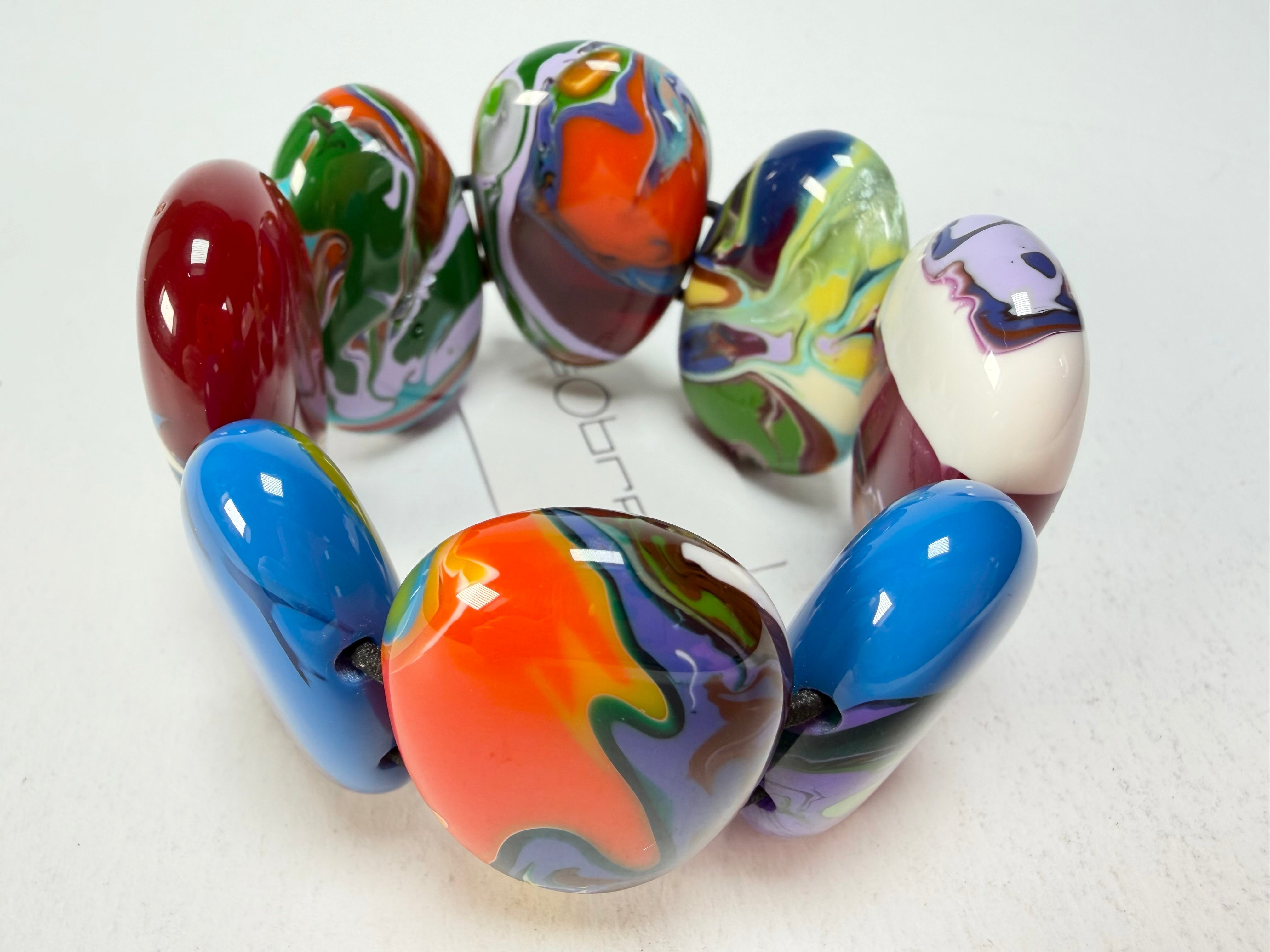 Sobral - Multi-Colour "Folha" Pollock Elasticated Resin Bracelet ( 005519 )