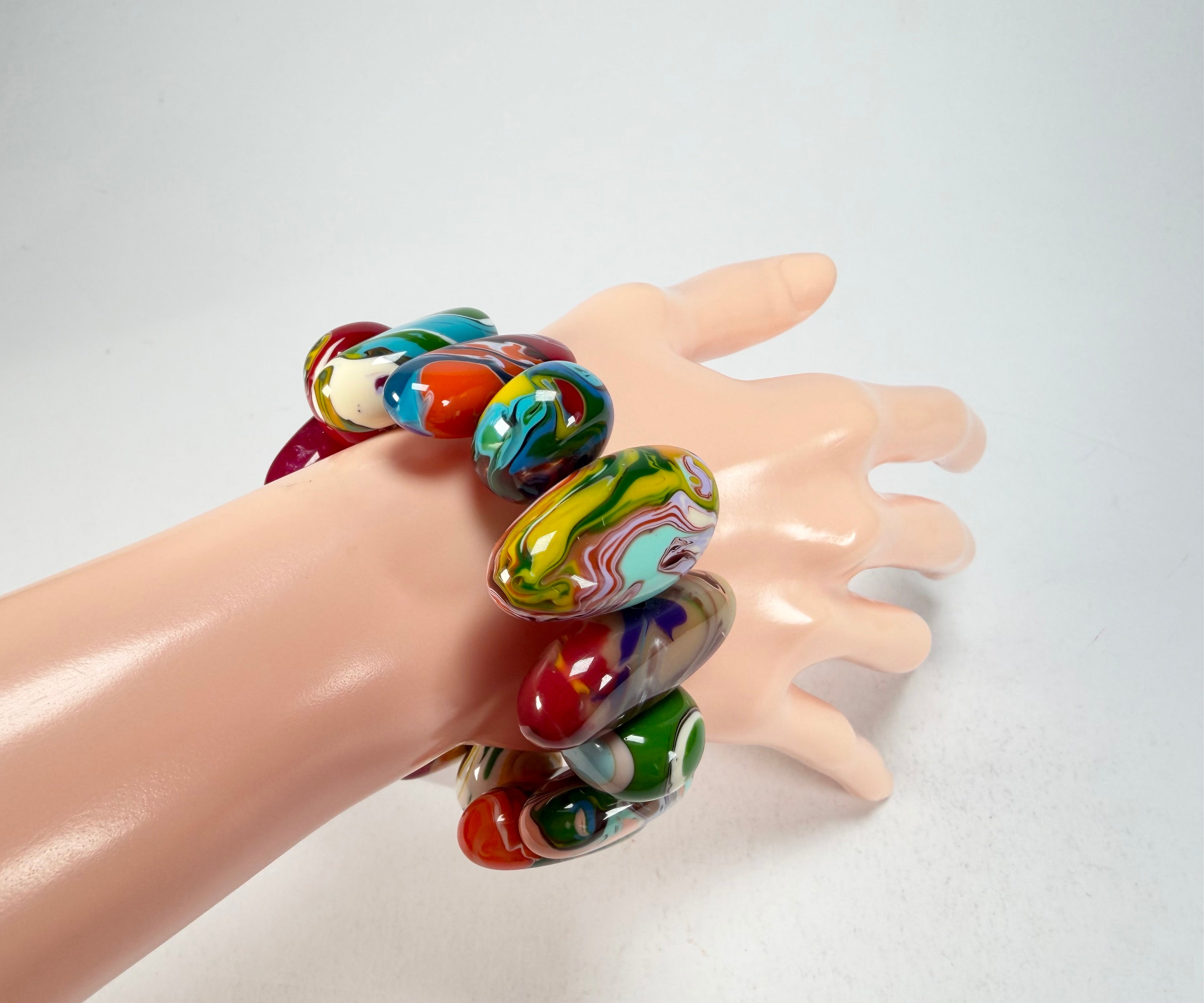 Sobral - Multi-Colour "Newanderthal" Pollock Elasticated Resin Bracelet ( 005263 )