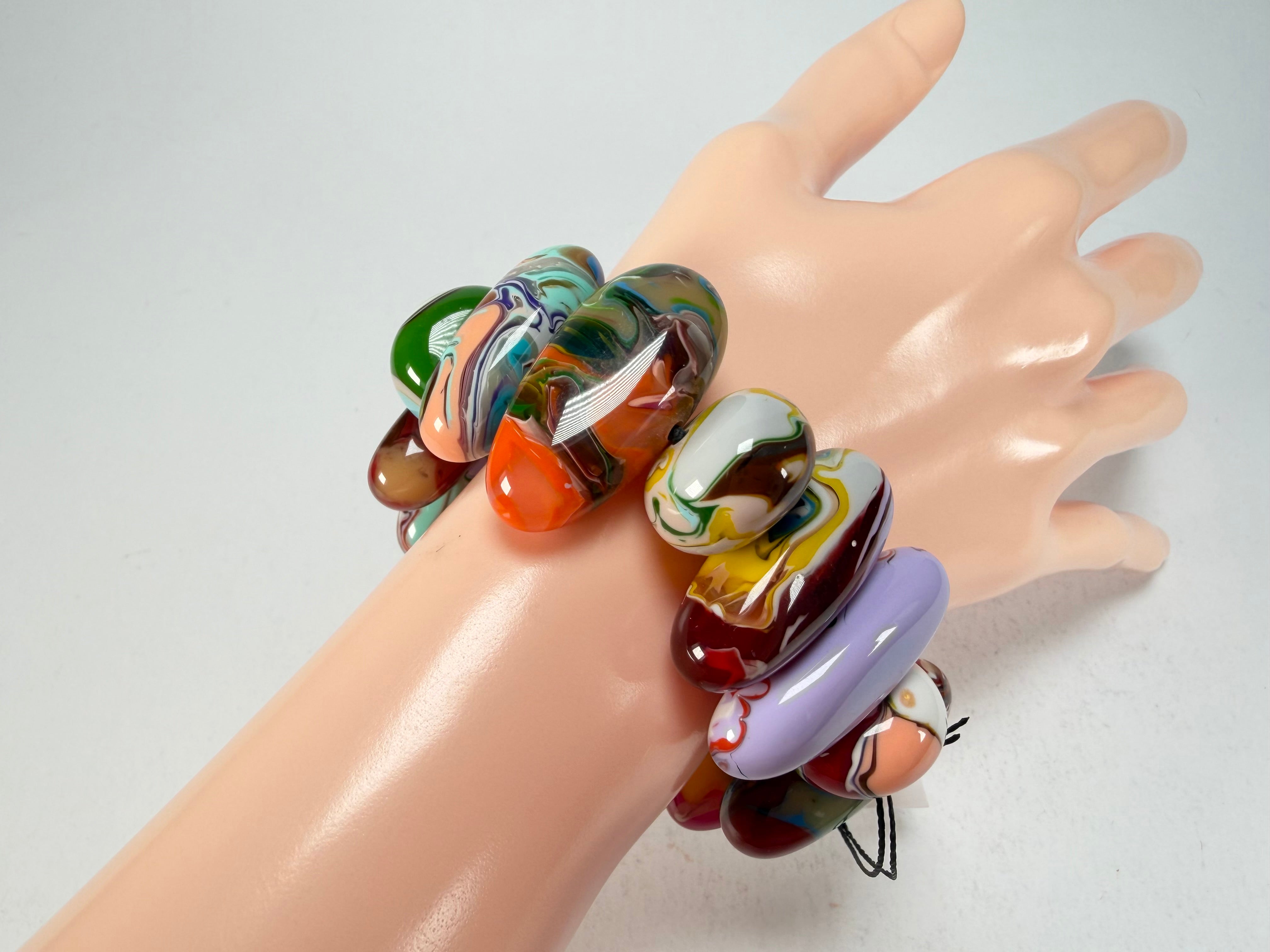 Sobral - Multi-Colour "Newanderthal" Pollock Elasticated Resin Bracelet ( 005263 )
