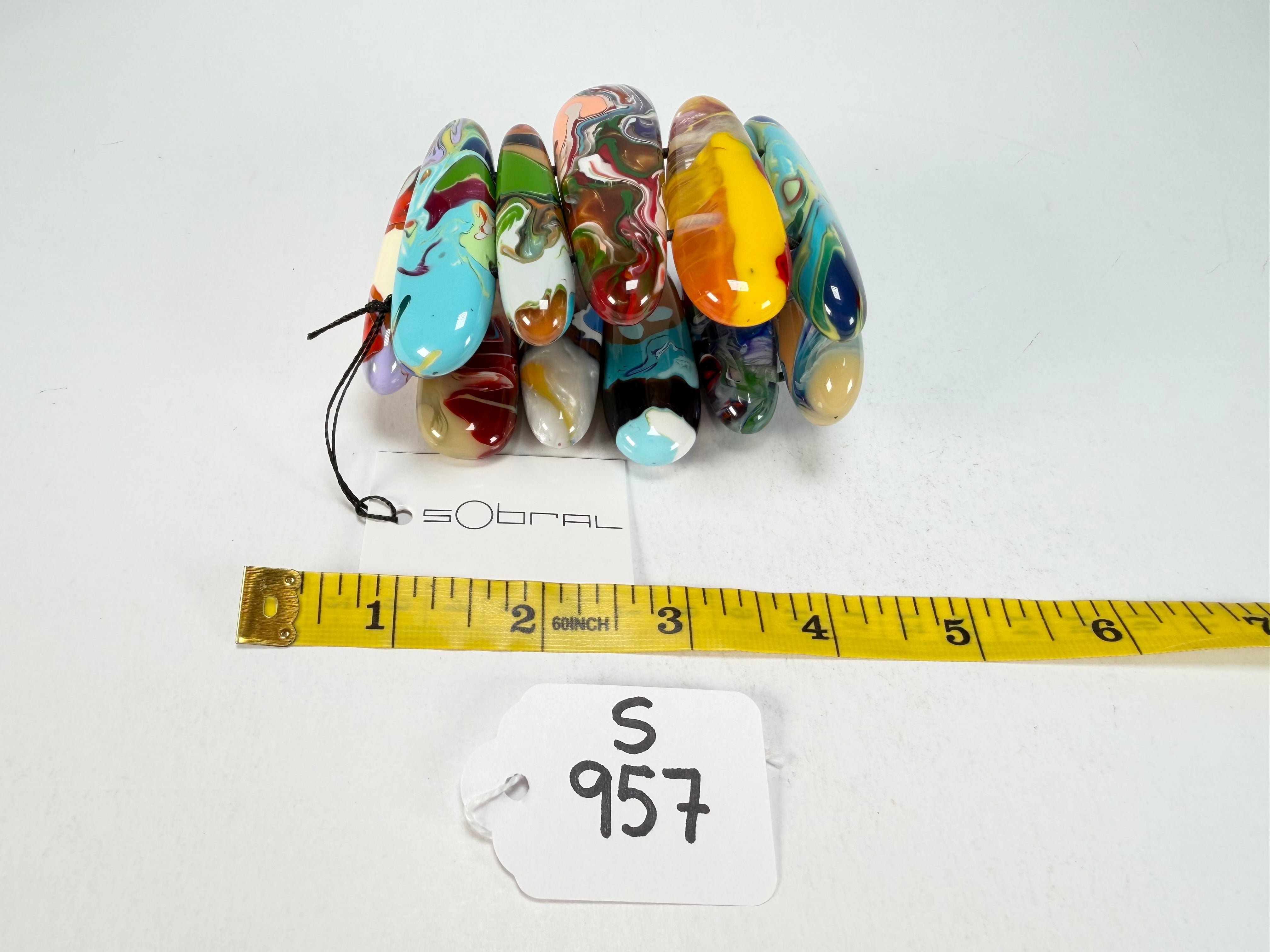 Sobral - Multi-Colour "Leaf" Pollock Elasticated Resin Bracelet ( 005520 )