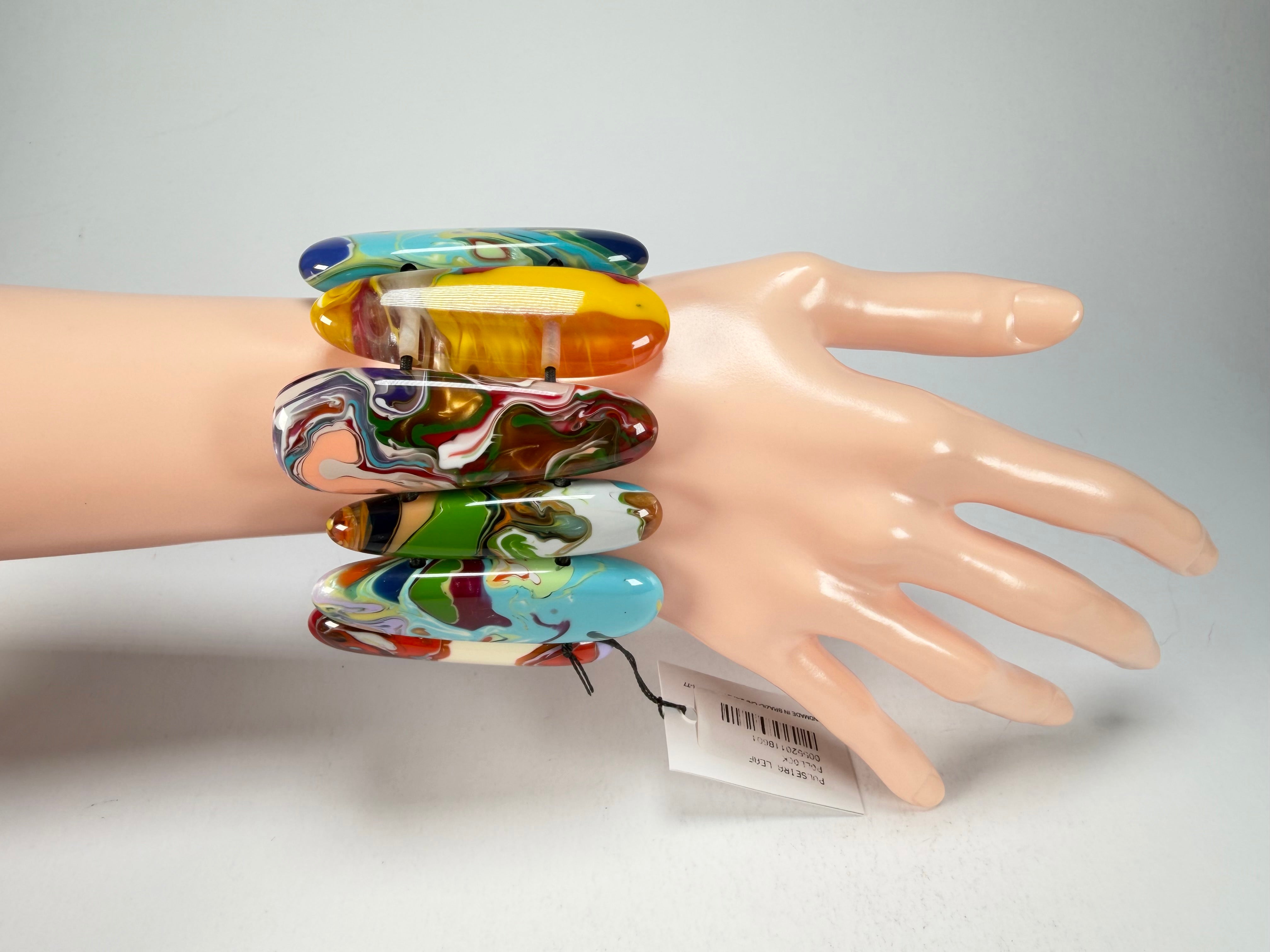 Sobral - Multi-Colour "Leaf" Pollock Elasticated Resin Bracelet ( 005520 )